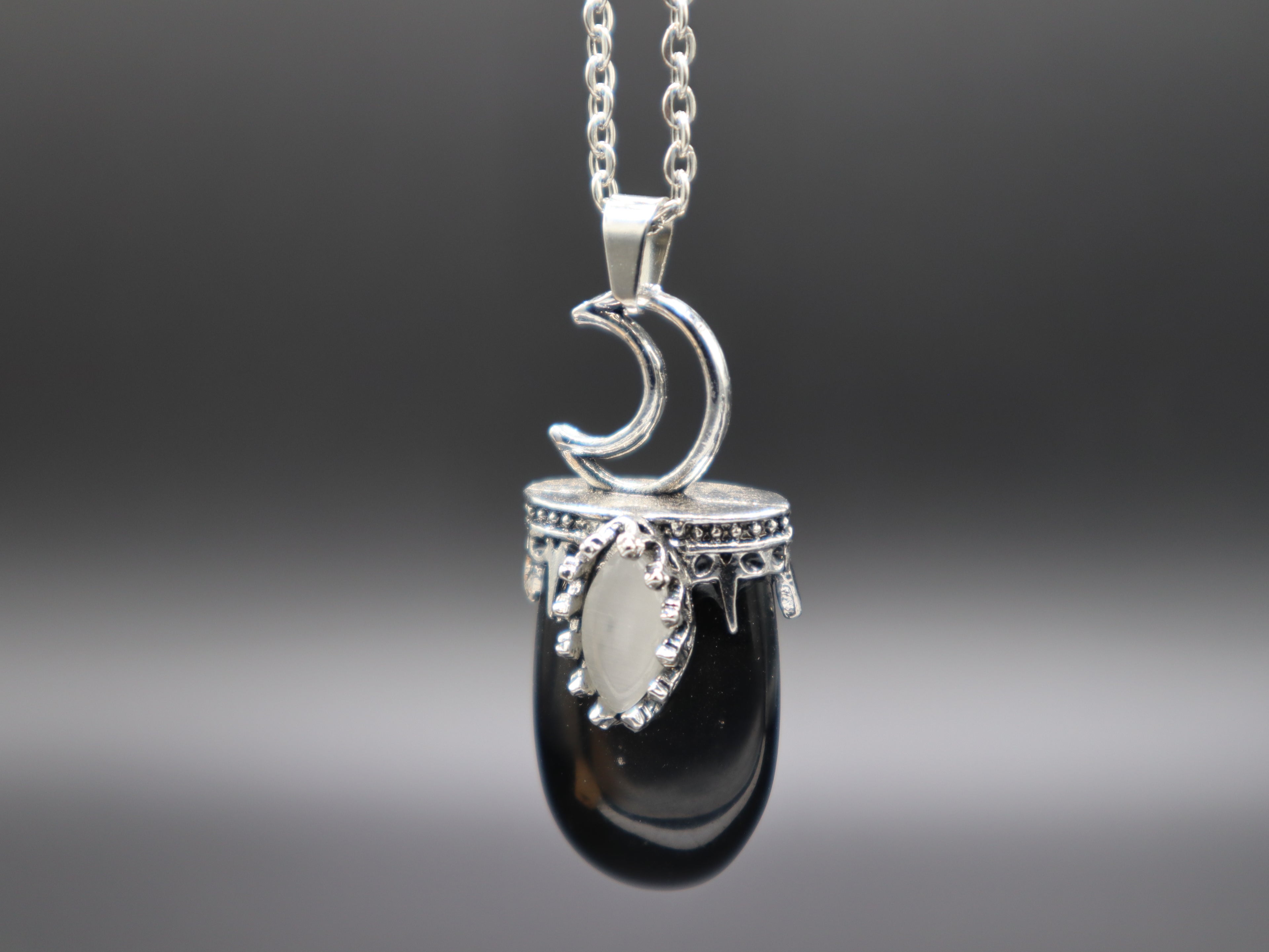 Crescent Moon Stone/Crystal Pendant Necklace