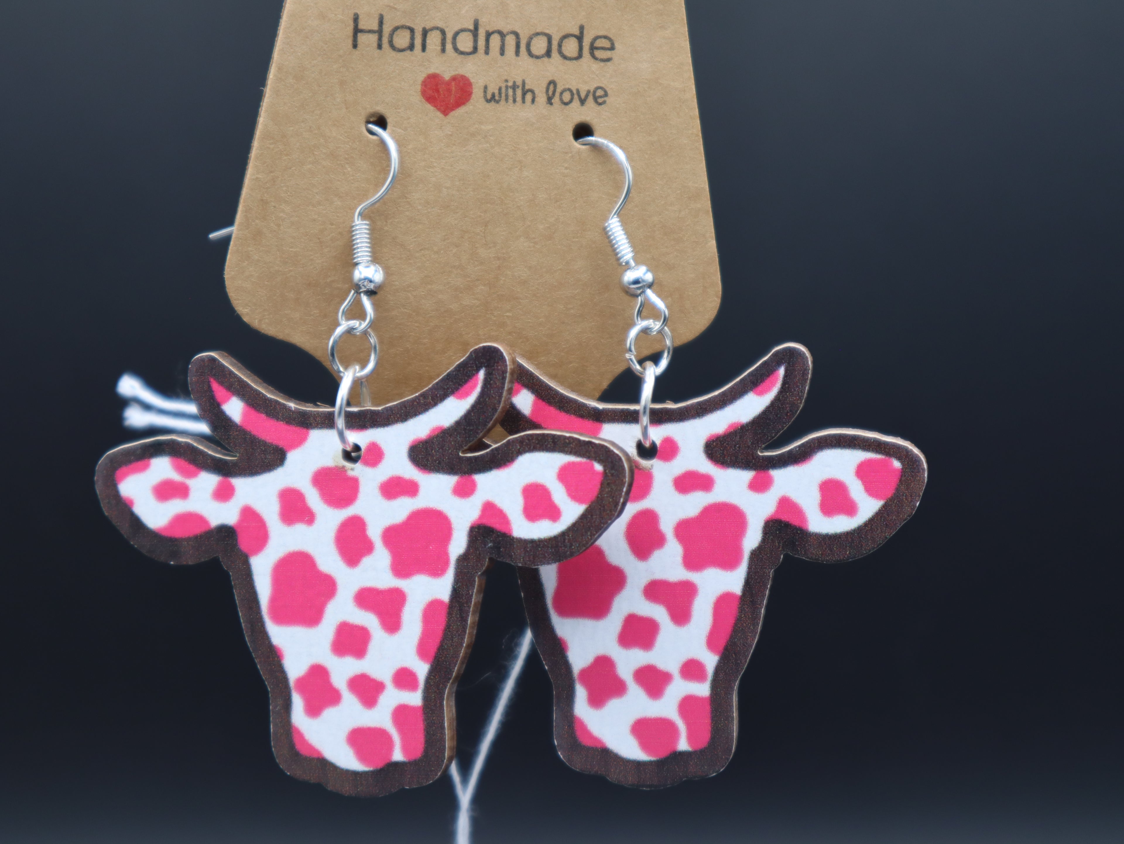 Western Wood Cow/Bull Head Earrings (Hypo-Allergenic)