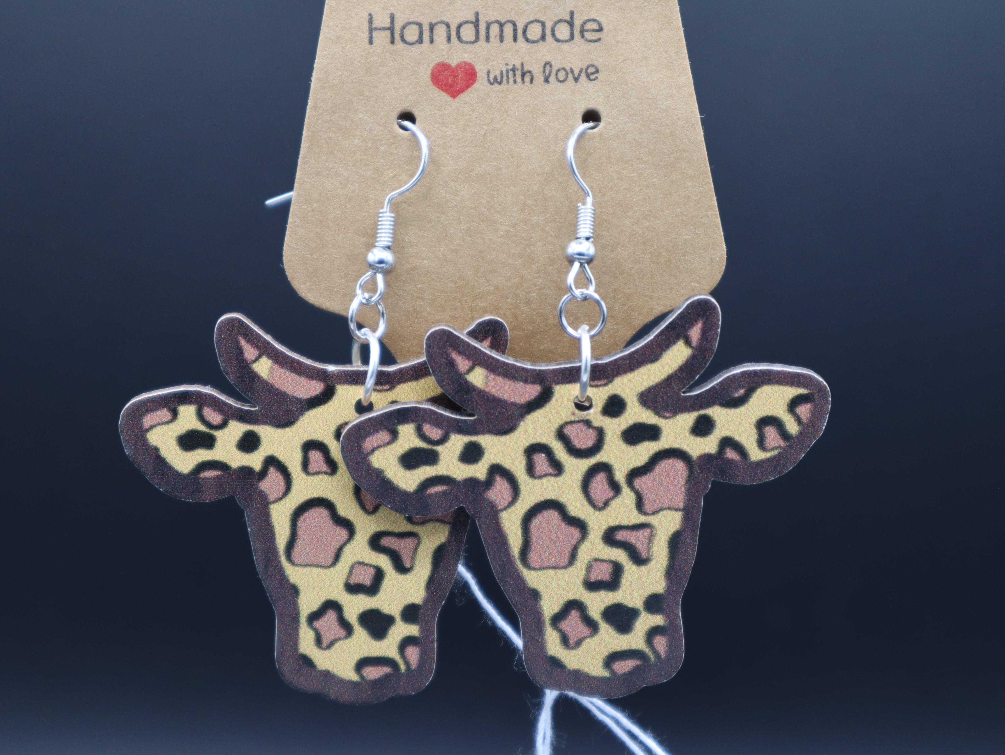 Western Wood Cow/Bull Head Earrings (Hypo-Allergenic)
