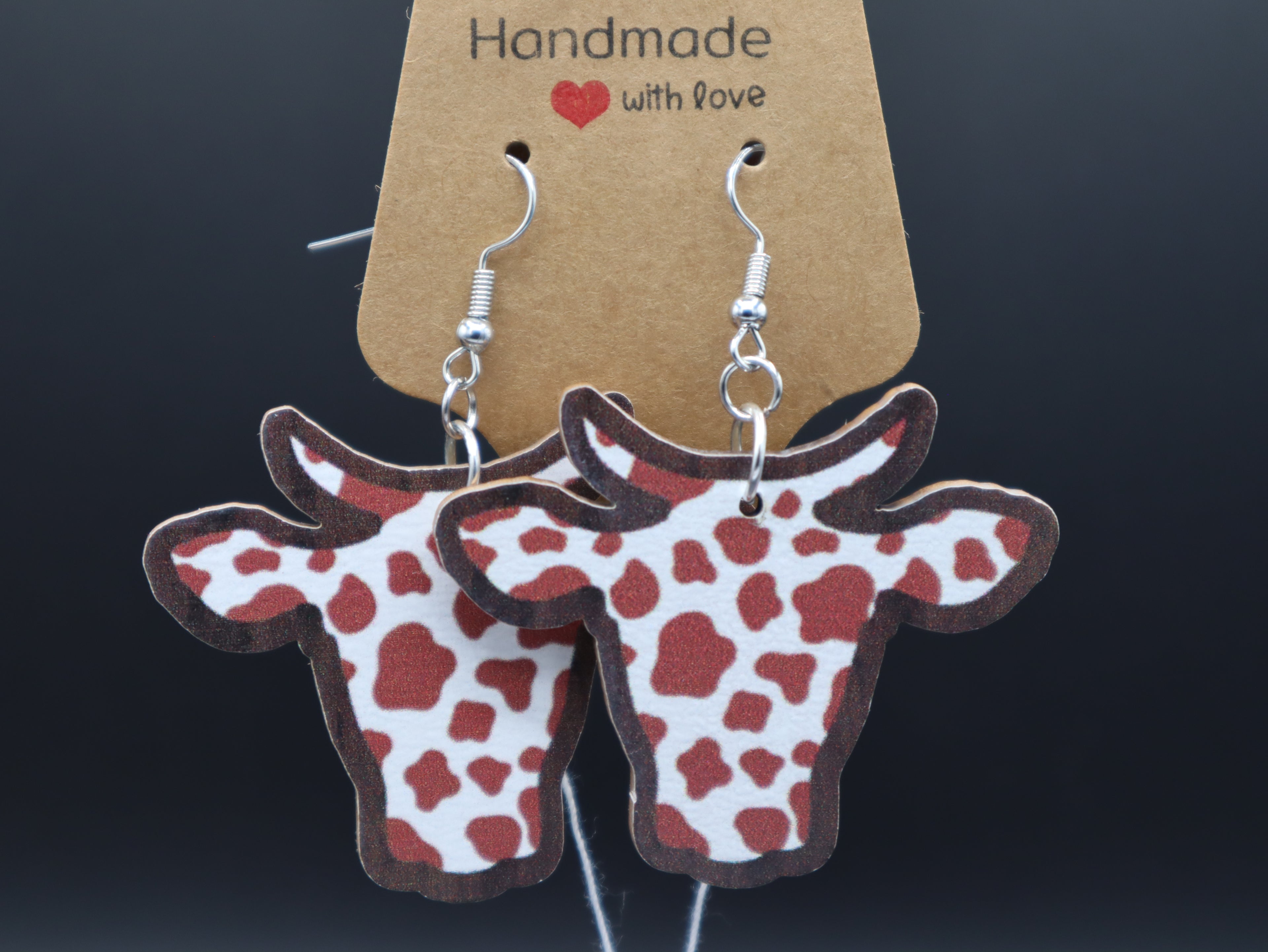 Western Wood Cow/Bull Head Earrings (Hypo-Allergenic)