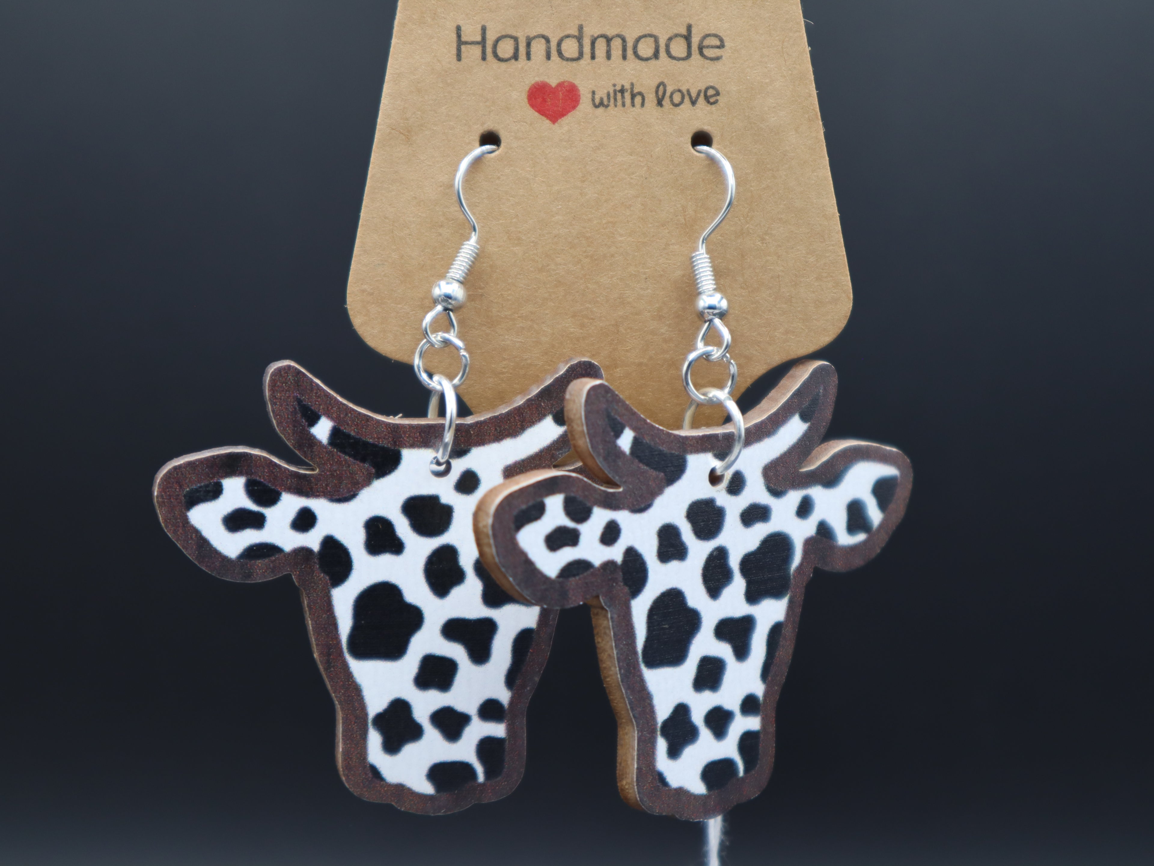 Western Wood Cow/Bull Head Earrings (Hypo-Allergenic)