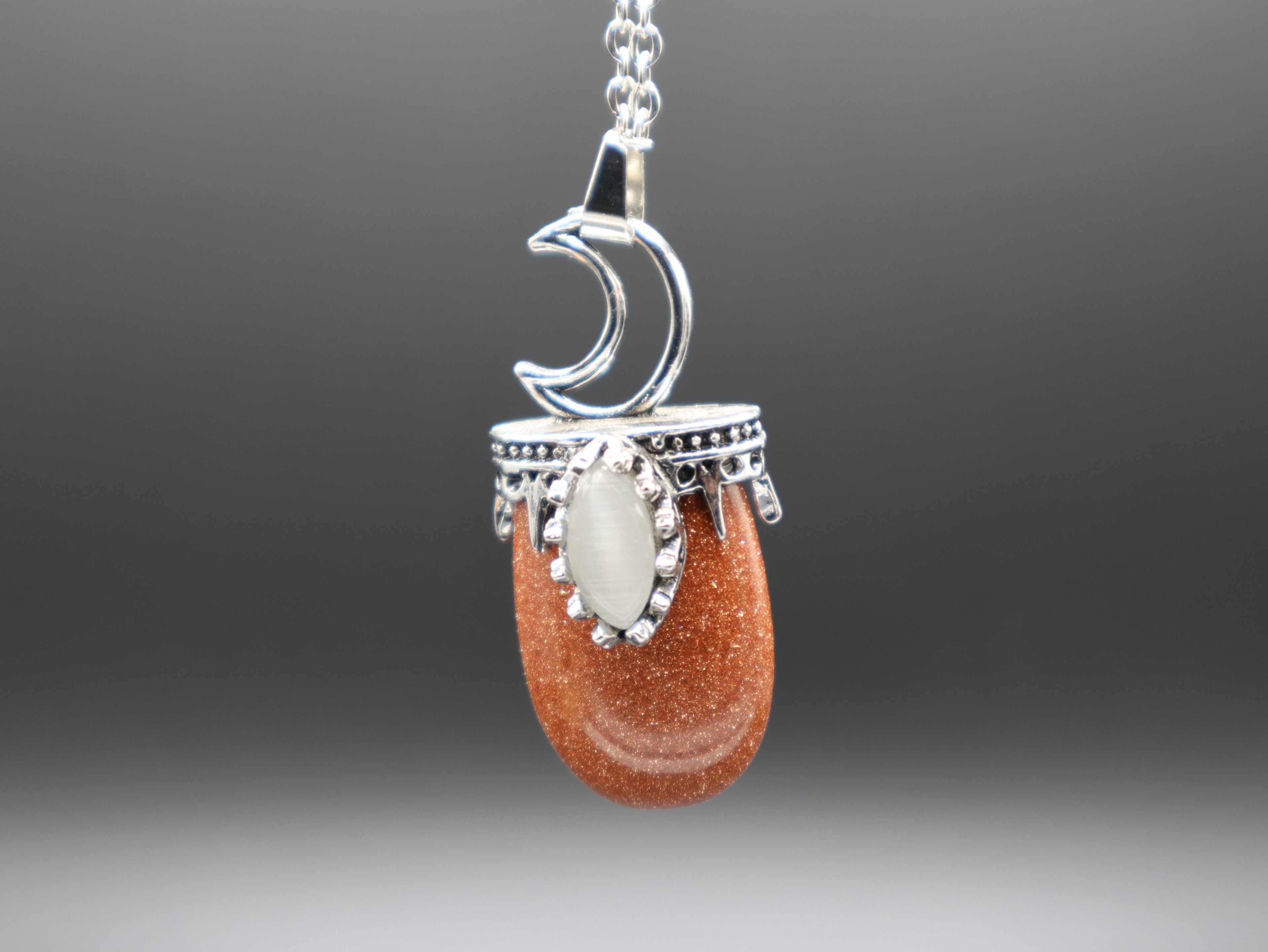 Crescent Moon Stone/Crystal Pendant Necklace