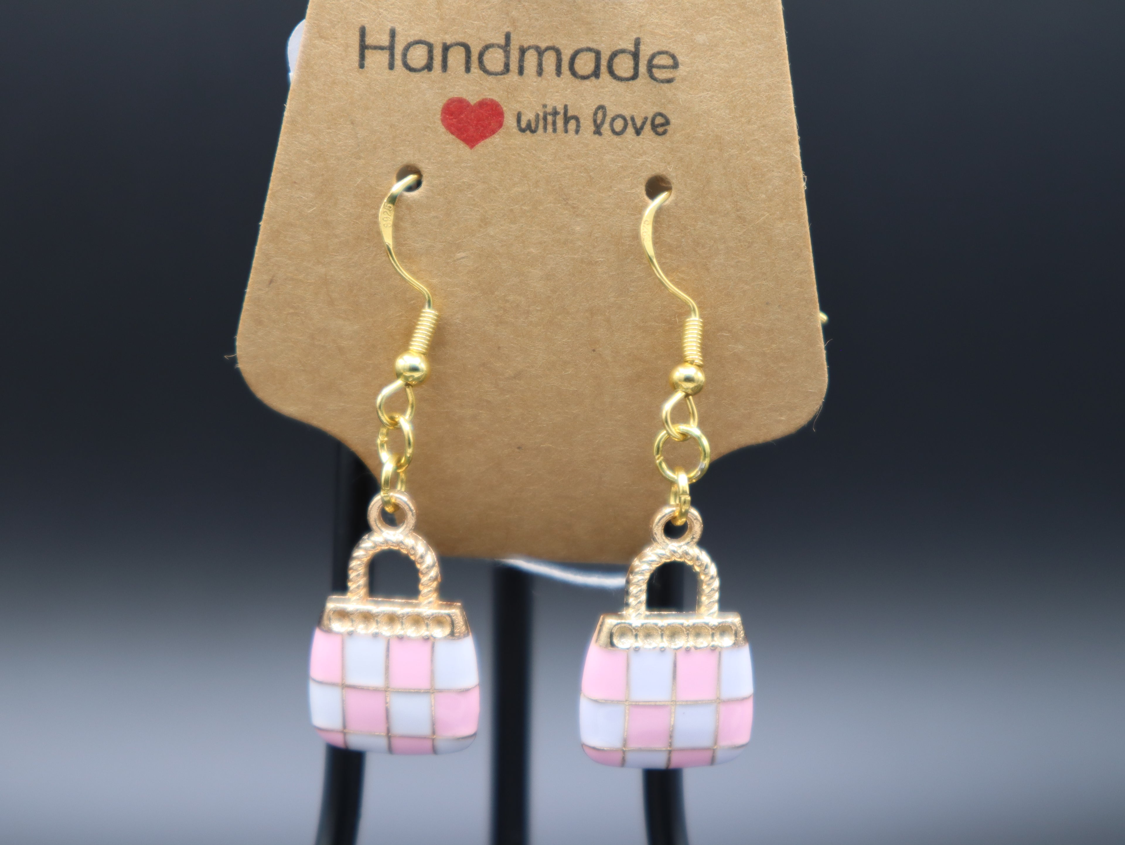 Checkered Hand Bag Earrings (Hypo-Allergenic)
