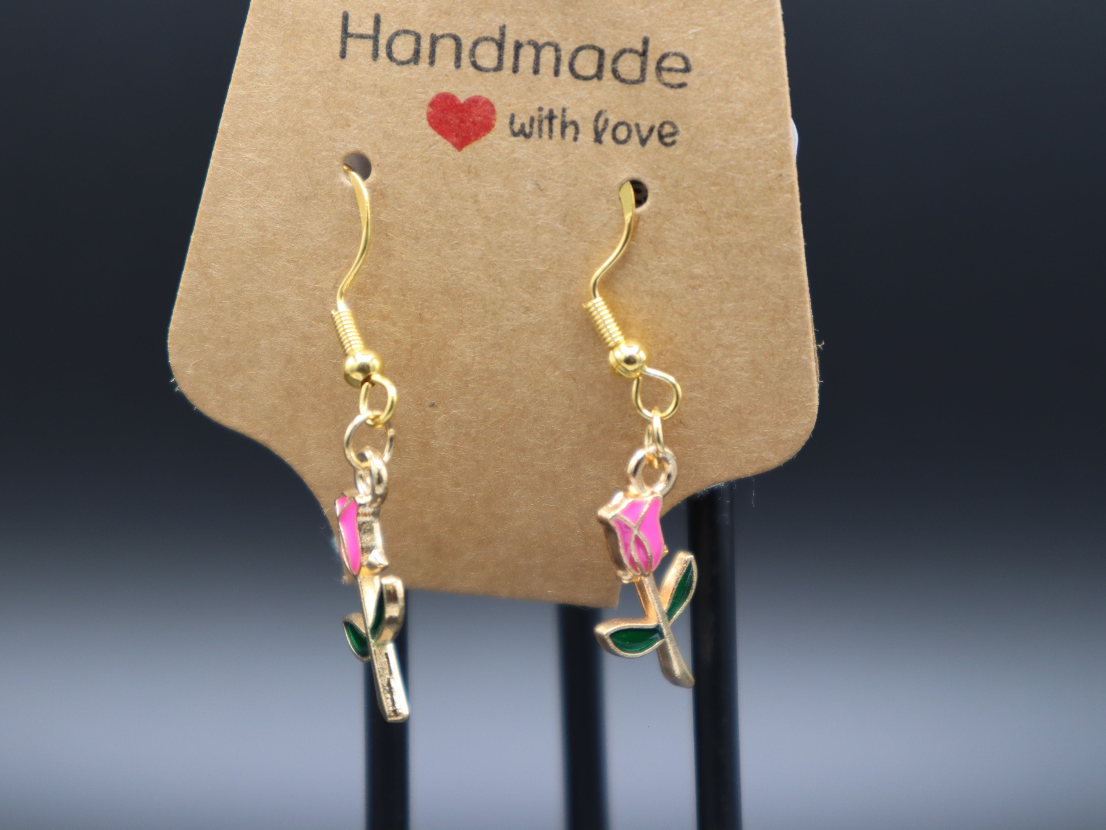 Rose with Stem Earrings (Hypo-Allergenic)