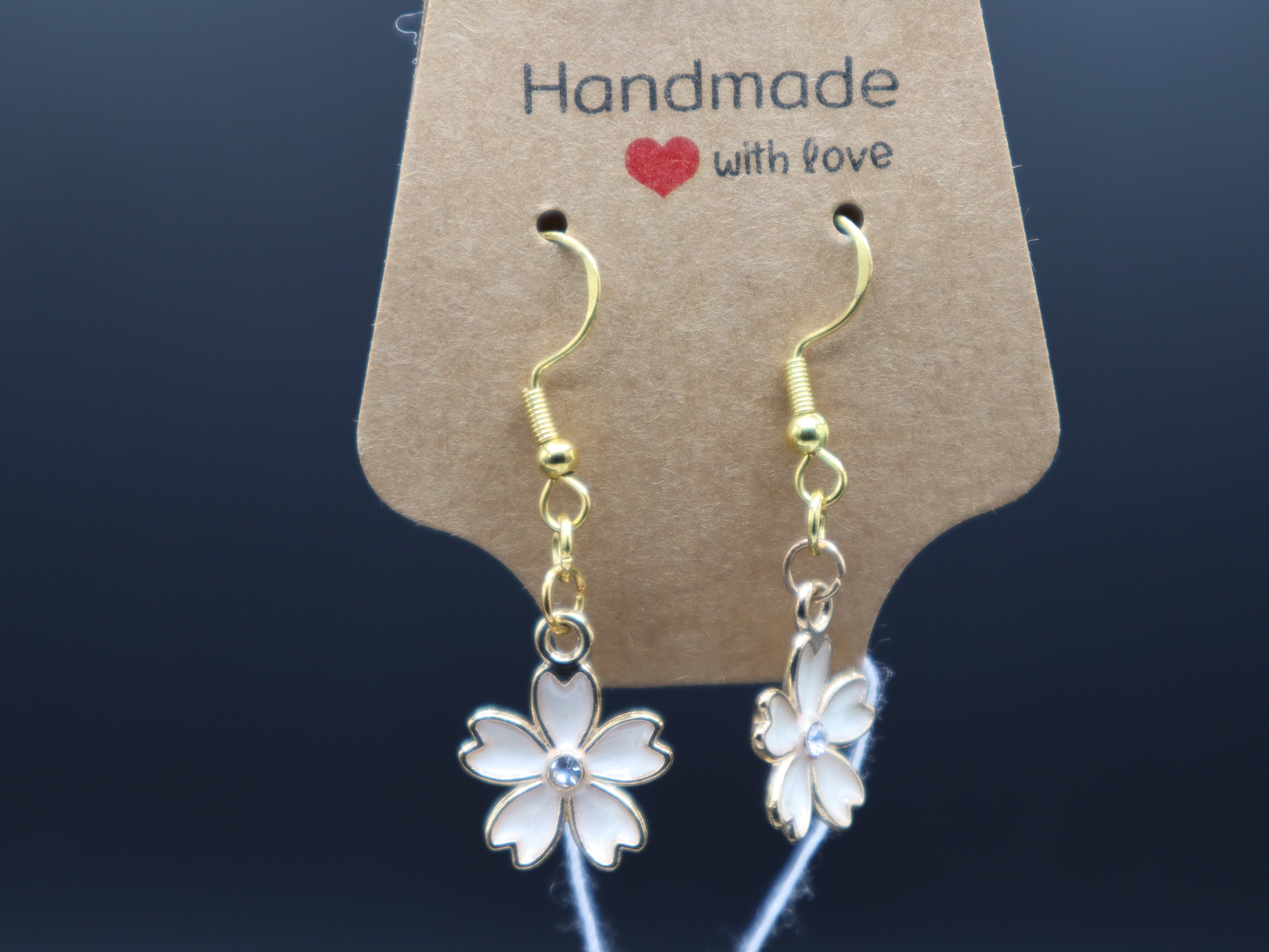 Cherry Blossom Flower with Rhinestone Earrings (Hypo-Allergenic)