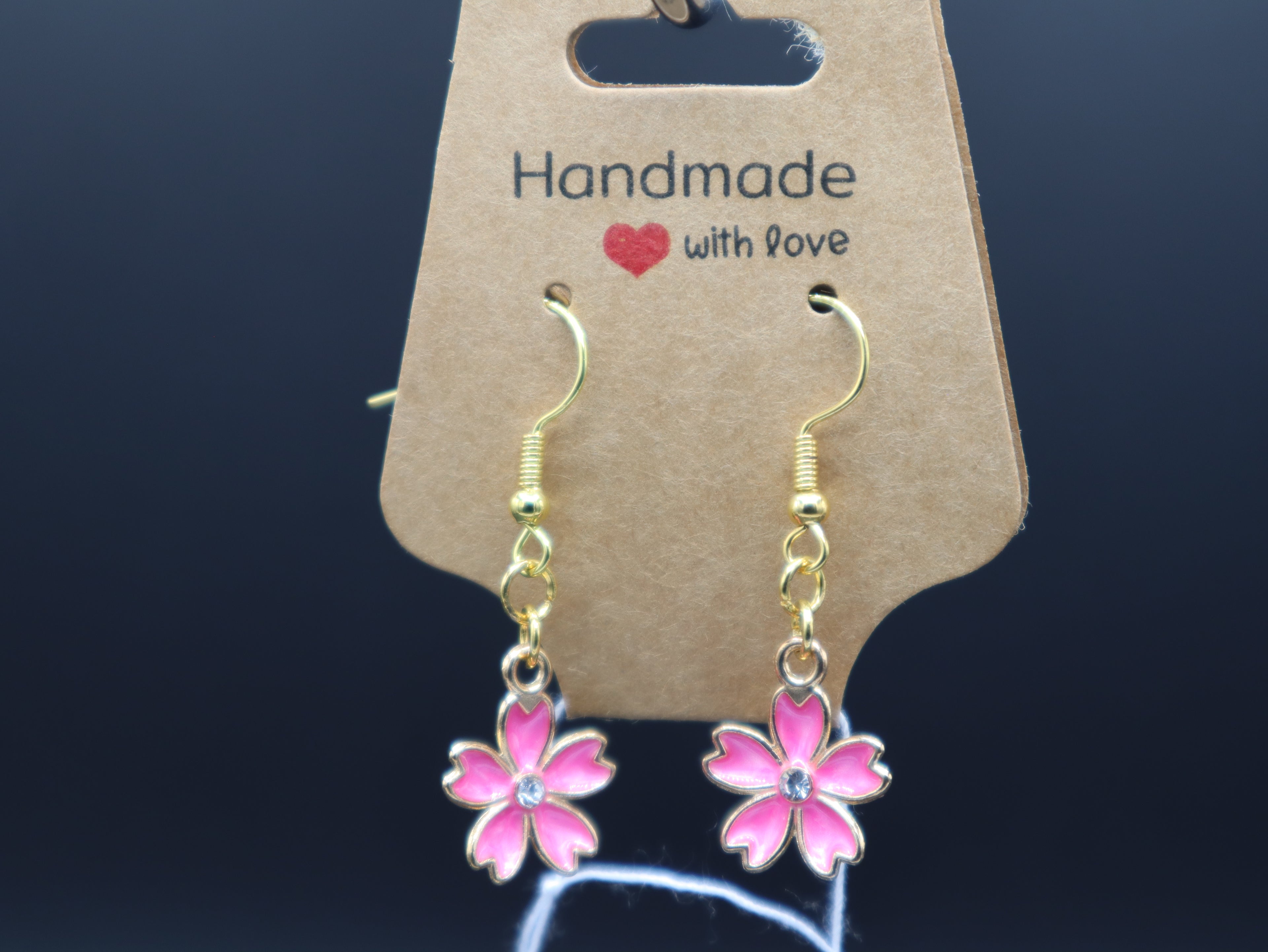 Cherry Blossom Flower with Rhinestone Earrings (Hypo-Allergenic)