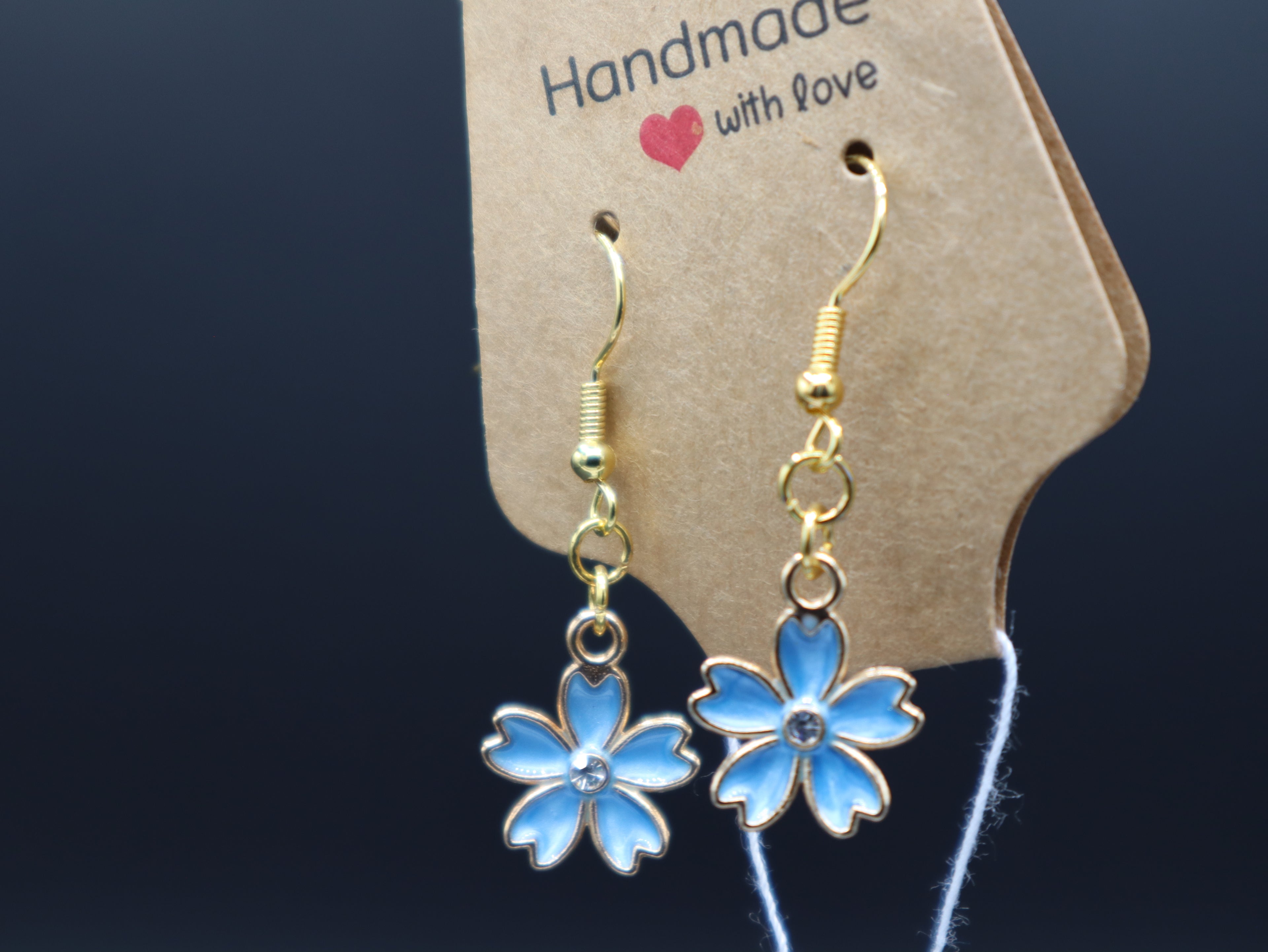 Cherry Blossom Flower with Rhinestone Earrings (Hypo-Allergenic)