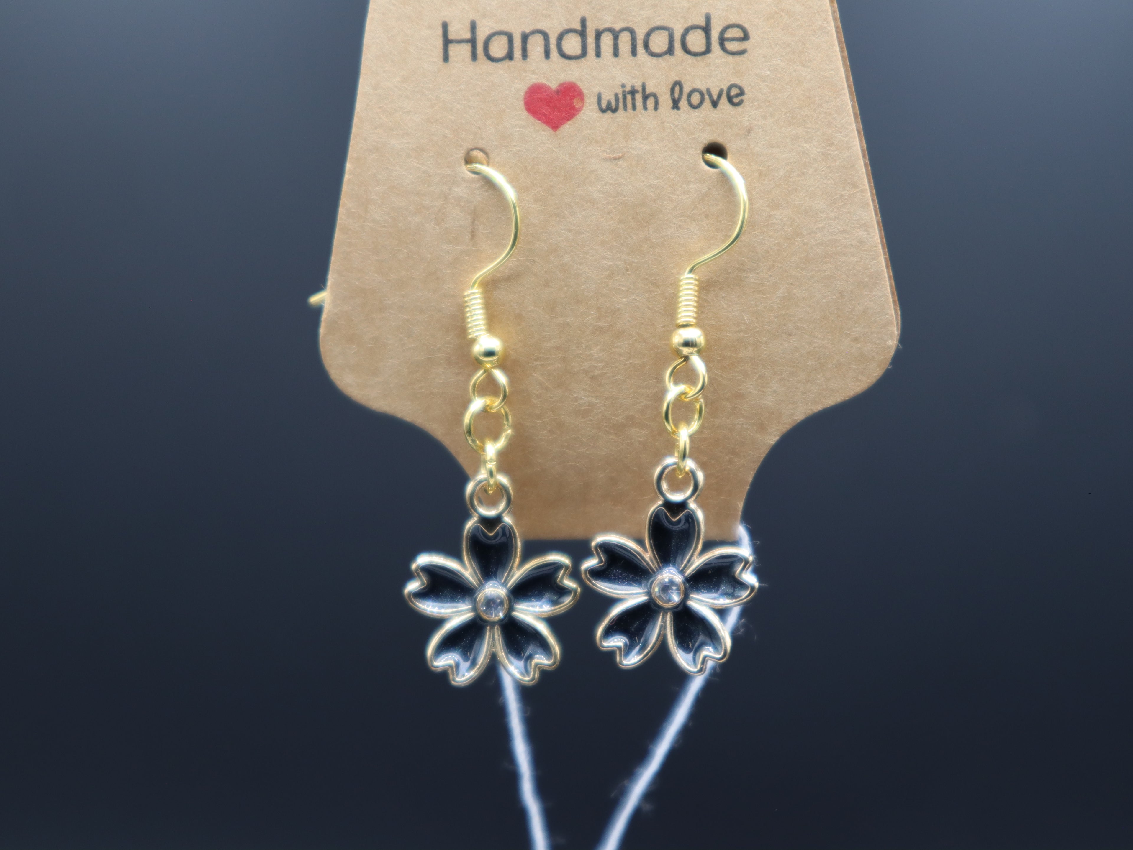 Cherry Blossom Flower with Rhinestone Earrings (Hypo-Allergenic)