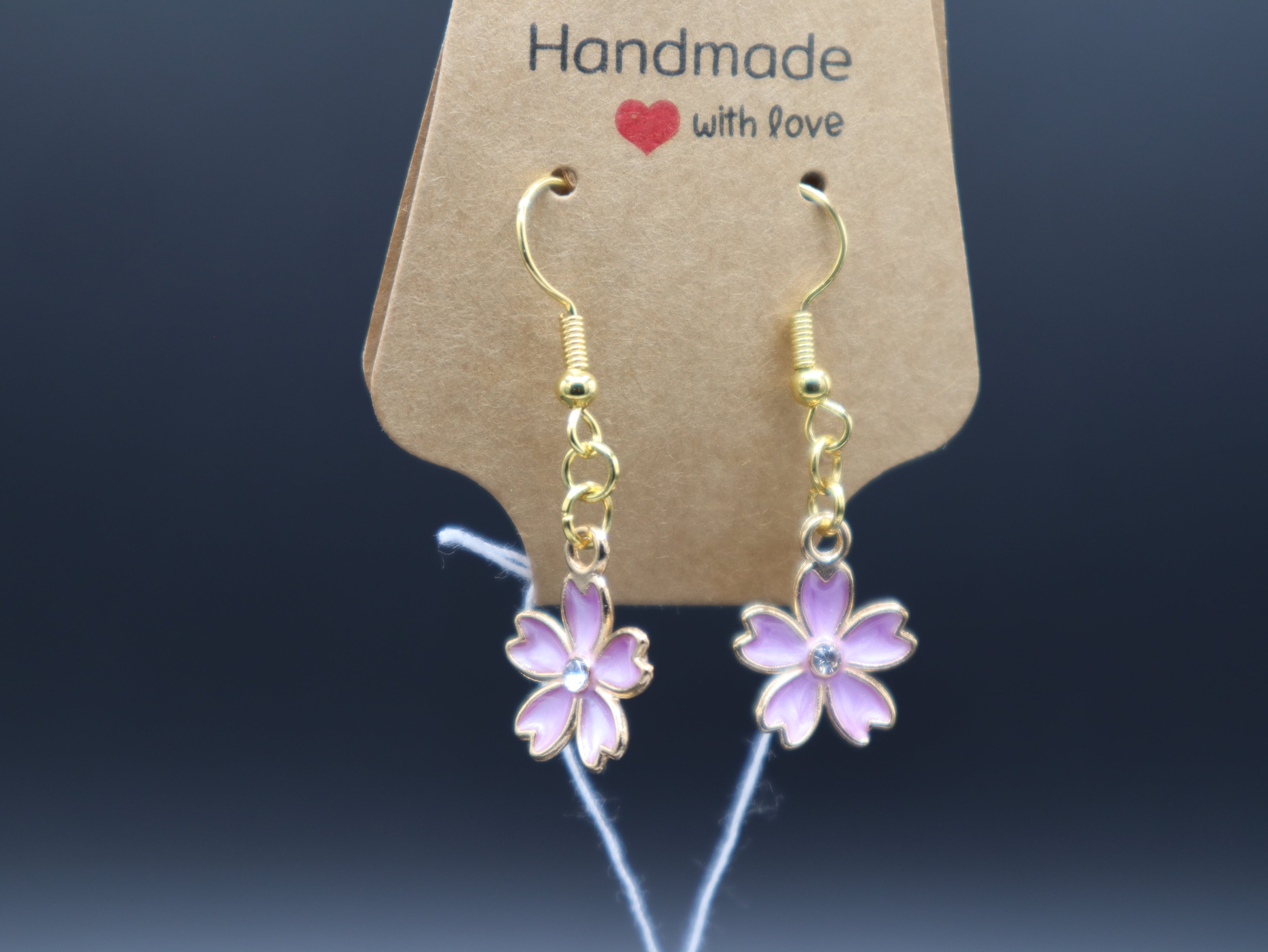 Cherry Blossom Flower with Rhinestone Earrings (Hypo-Allergenic)