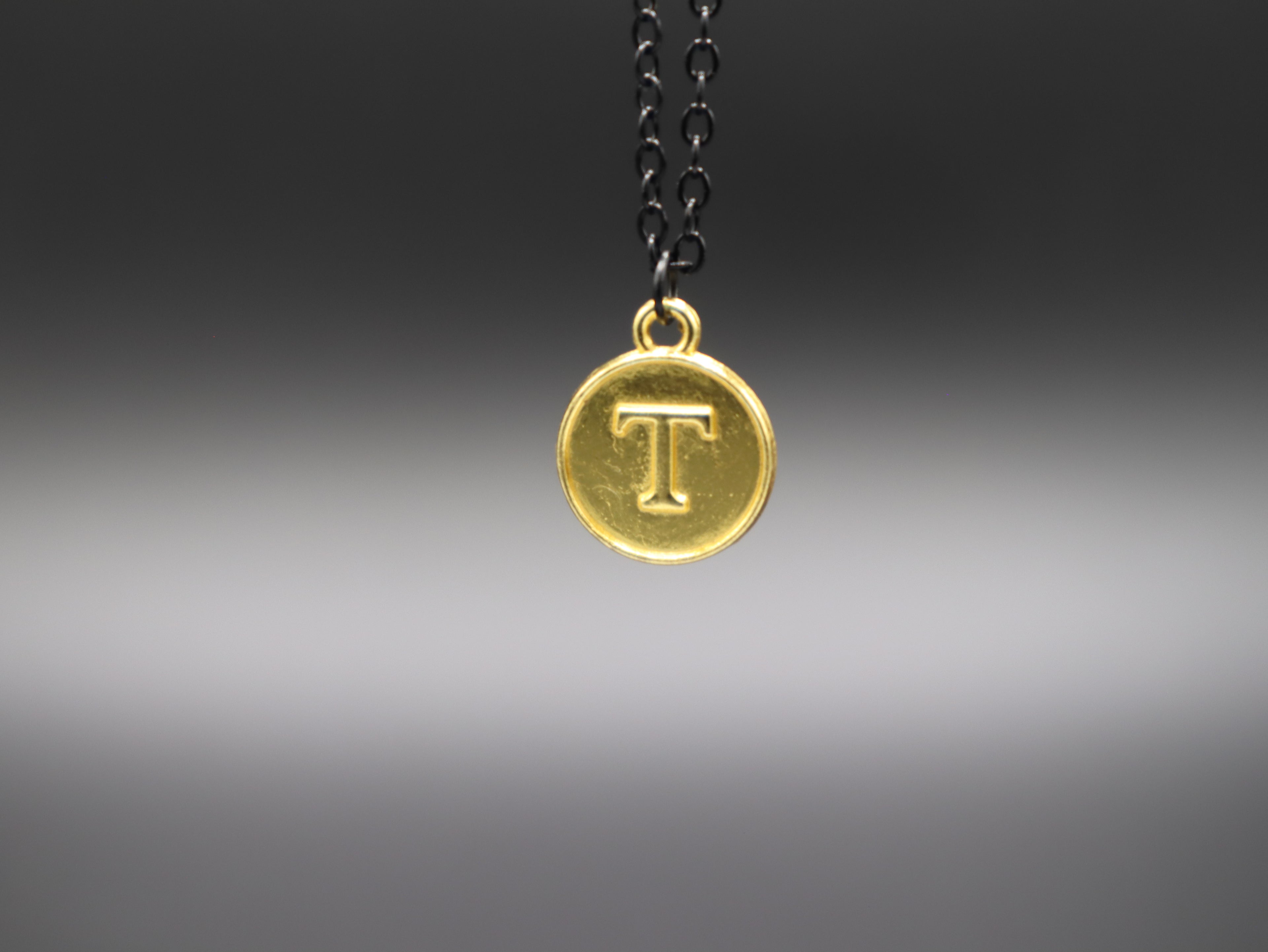 Personalized Initial Letter Pendant Necklaces (Black/Gold)