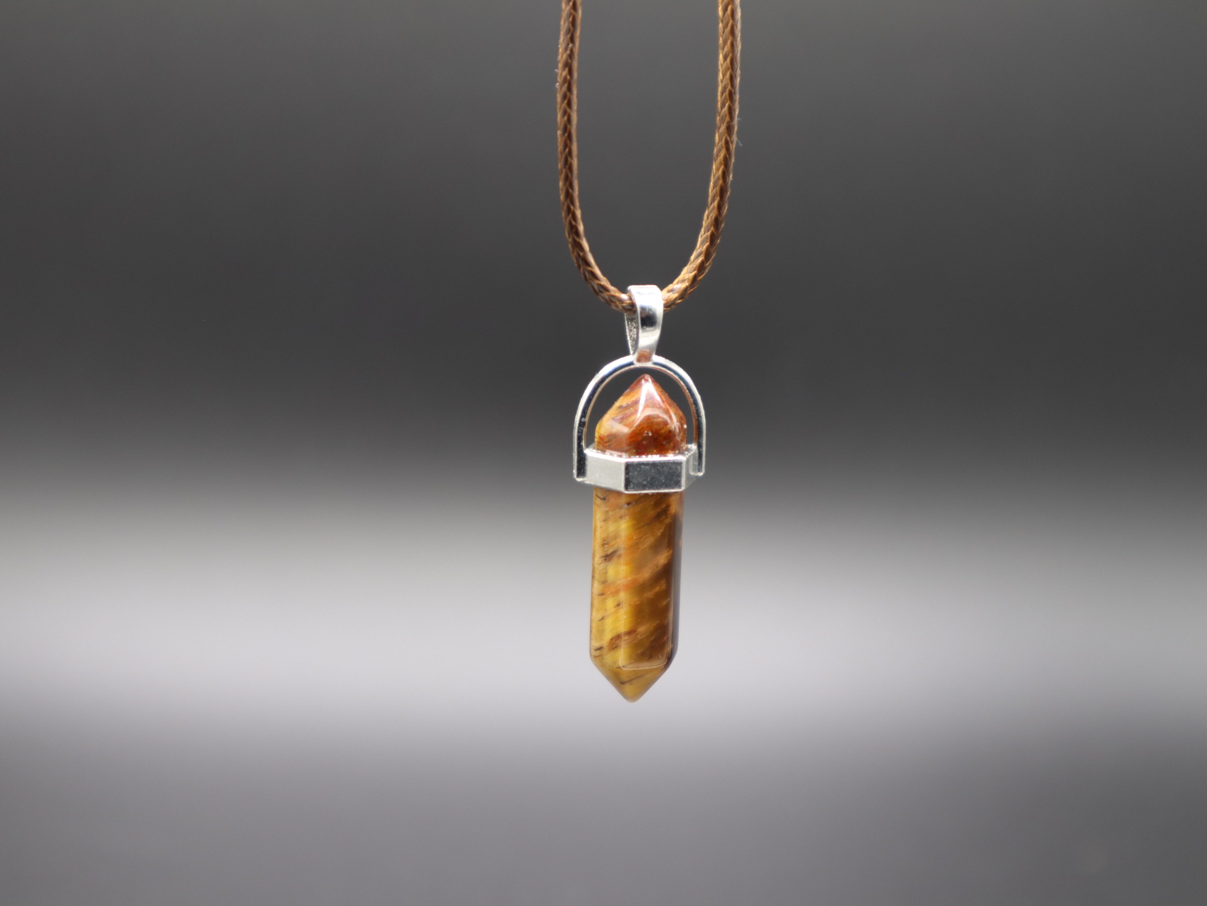 Healing Crystal/Stone Hexagon Pendant Wax Leather Cord Necklace