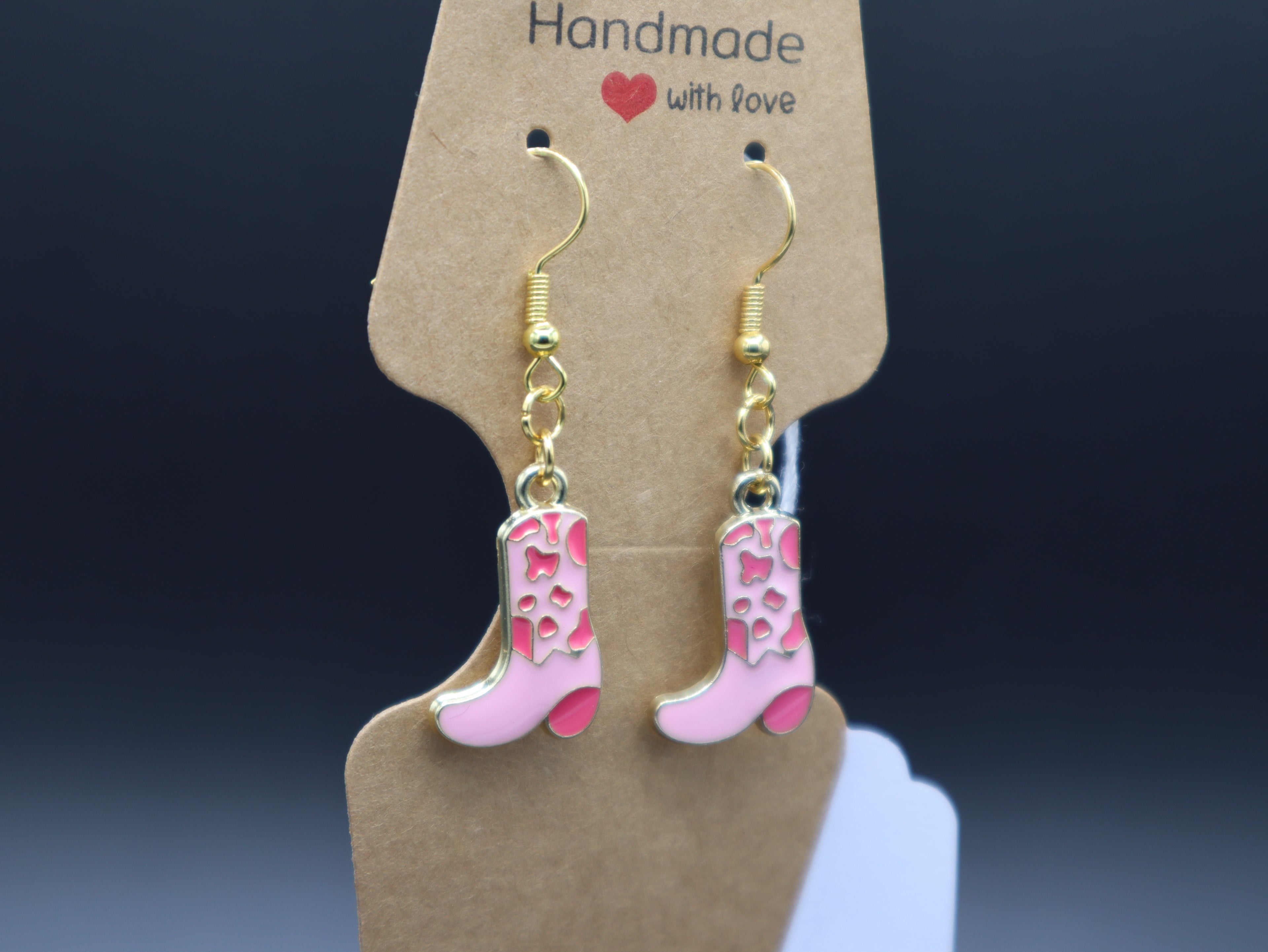 Western Themed Earrings (Pink/Gold) (Hypo-Allergenic)