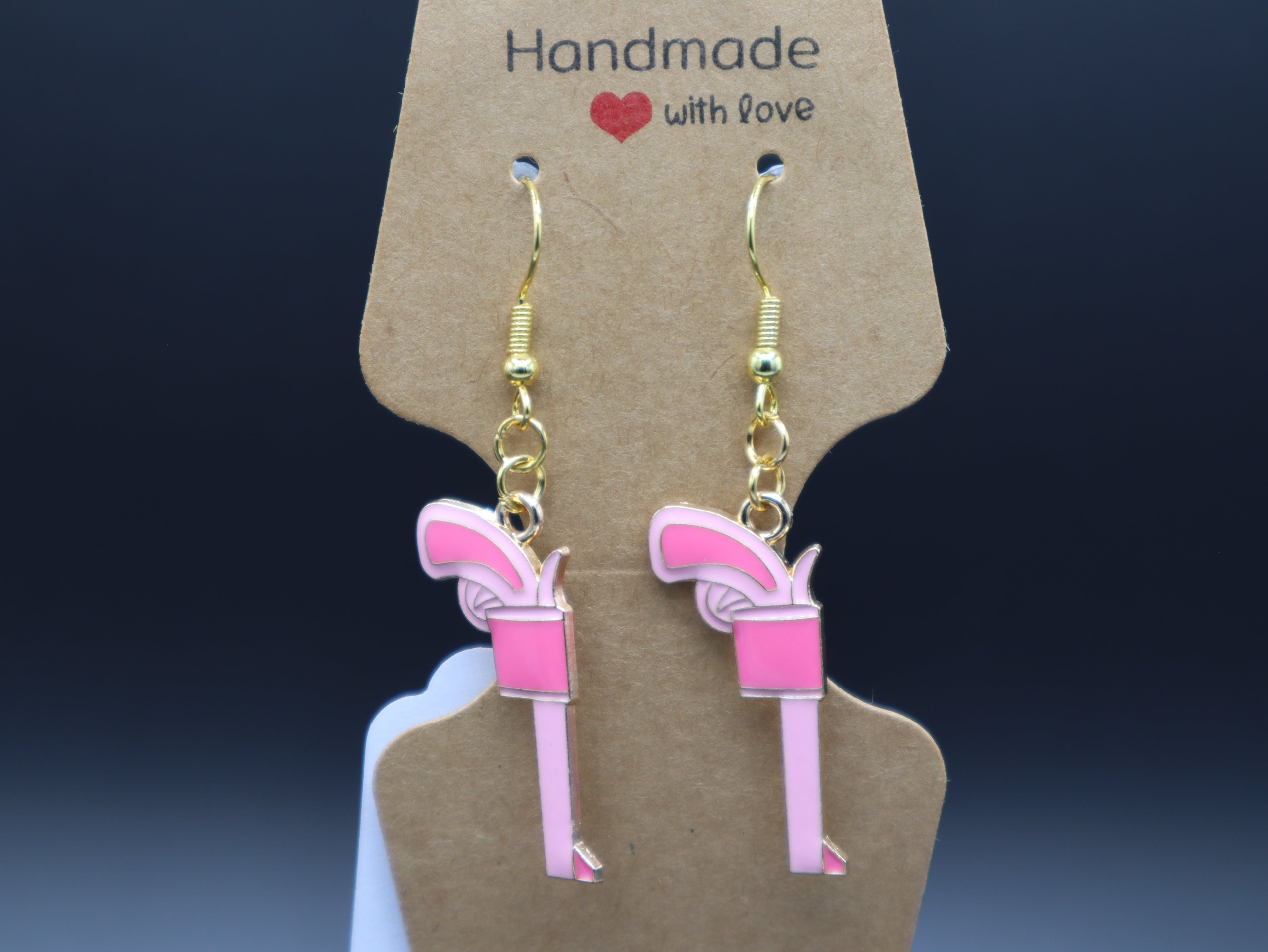 Western Themed Earrings (Pink/Gold) (Hypo-Allergenic)