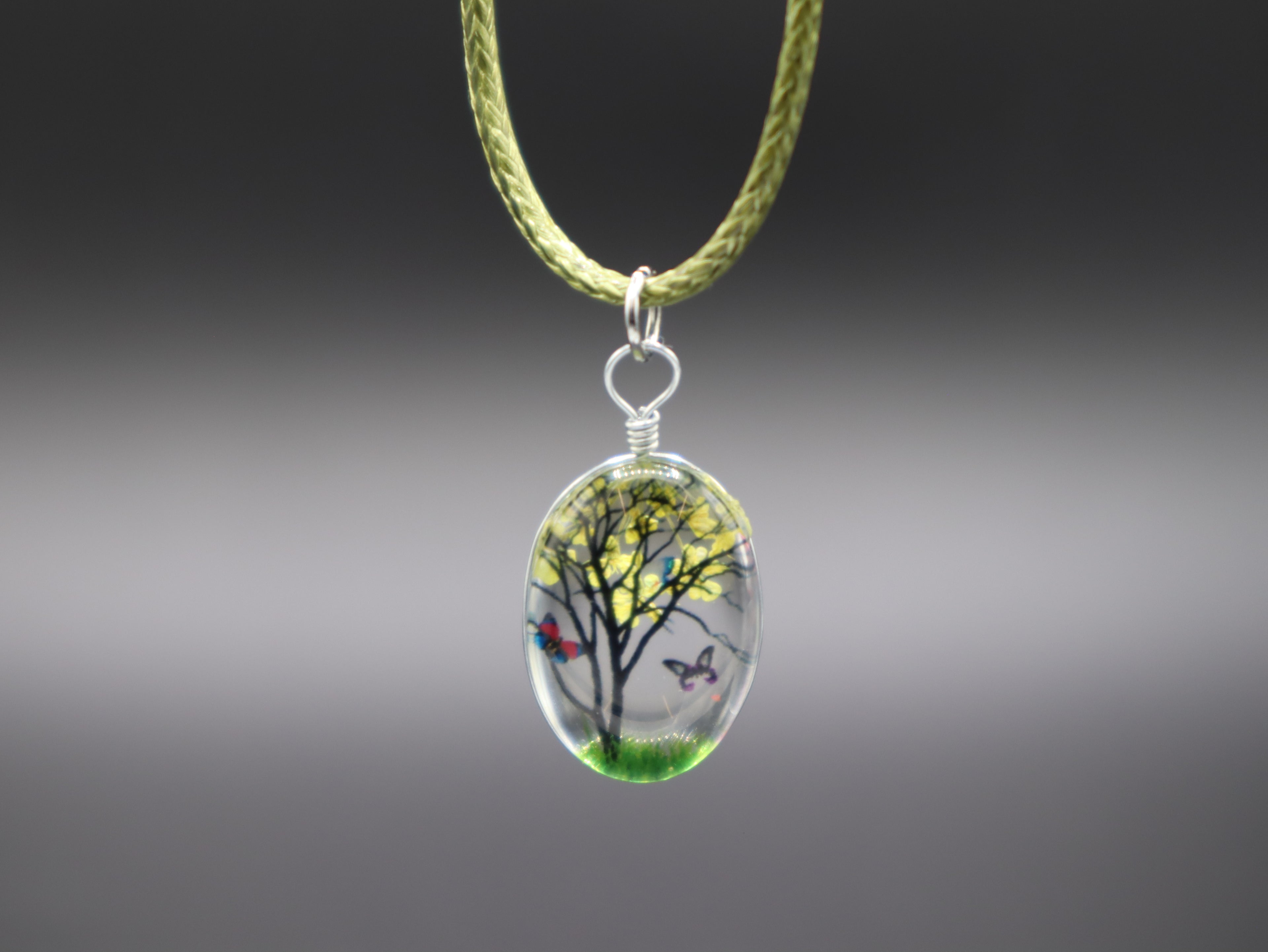 Dried Flower Tree Pendant Cord Necklace