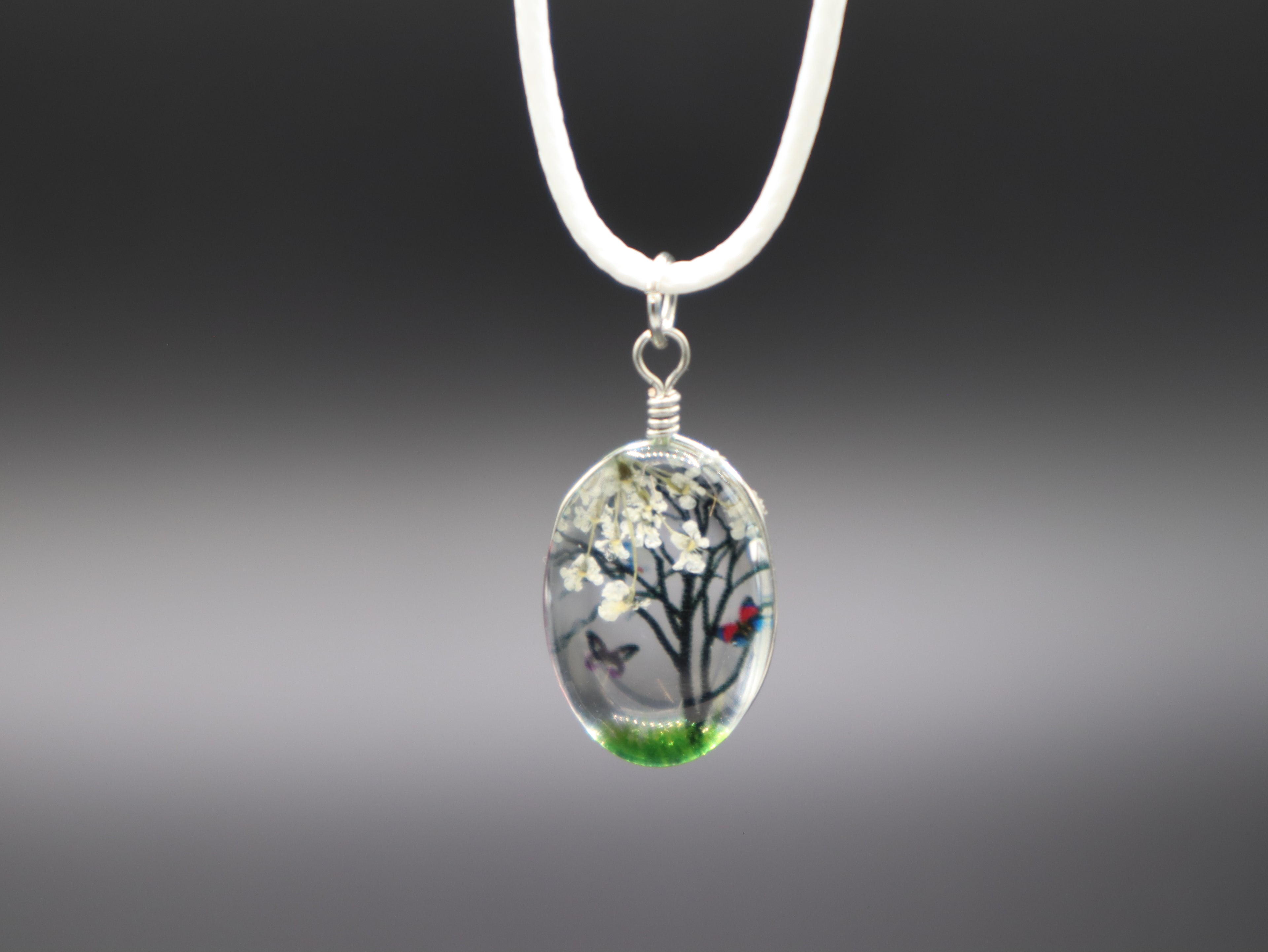 Dried Flower Tree Pendant Cord Necklace