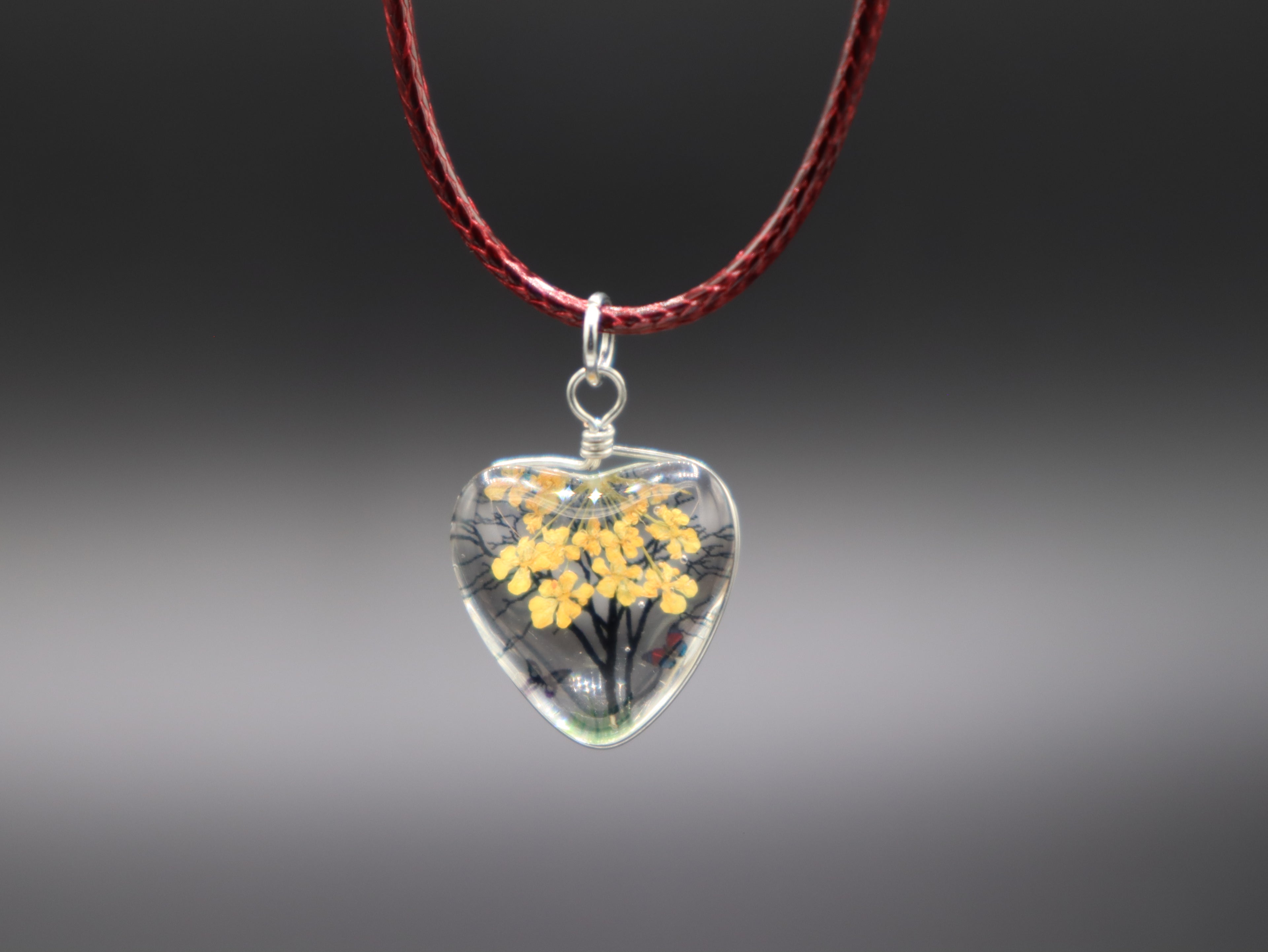 Dried Flower Tree Pendant Cord Necklace