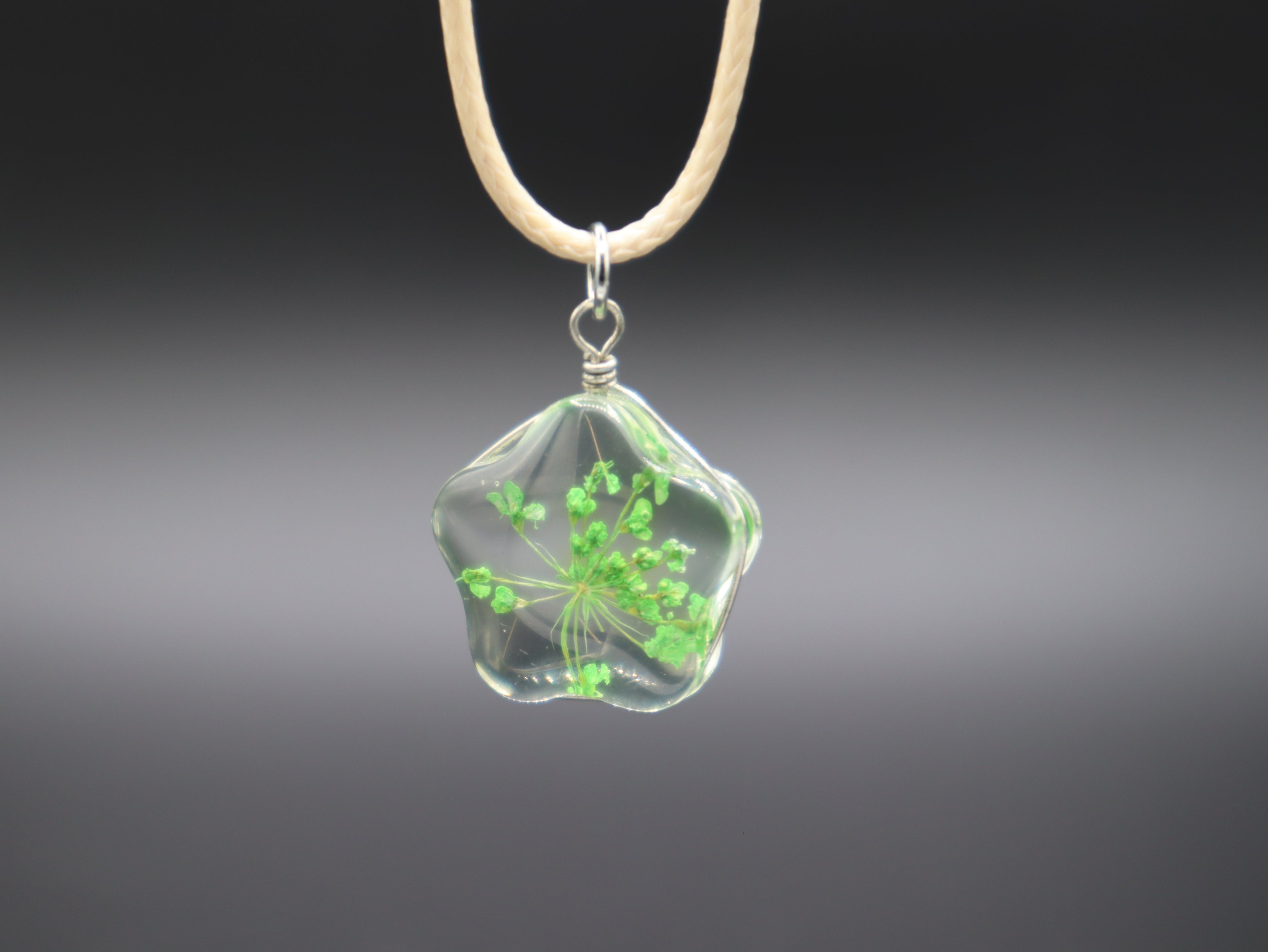 Dried Flower Tree Pendant Cord Necklace