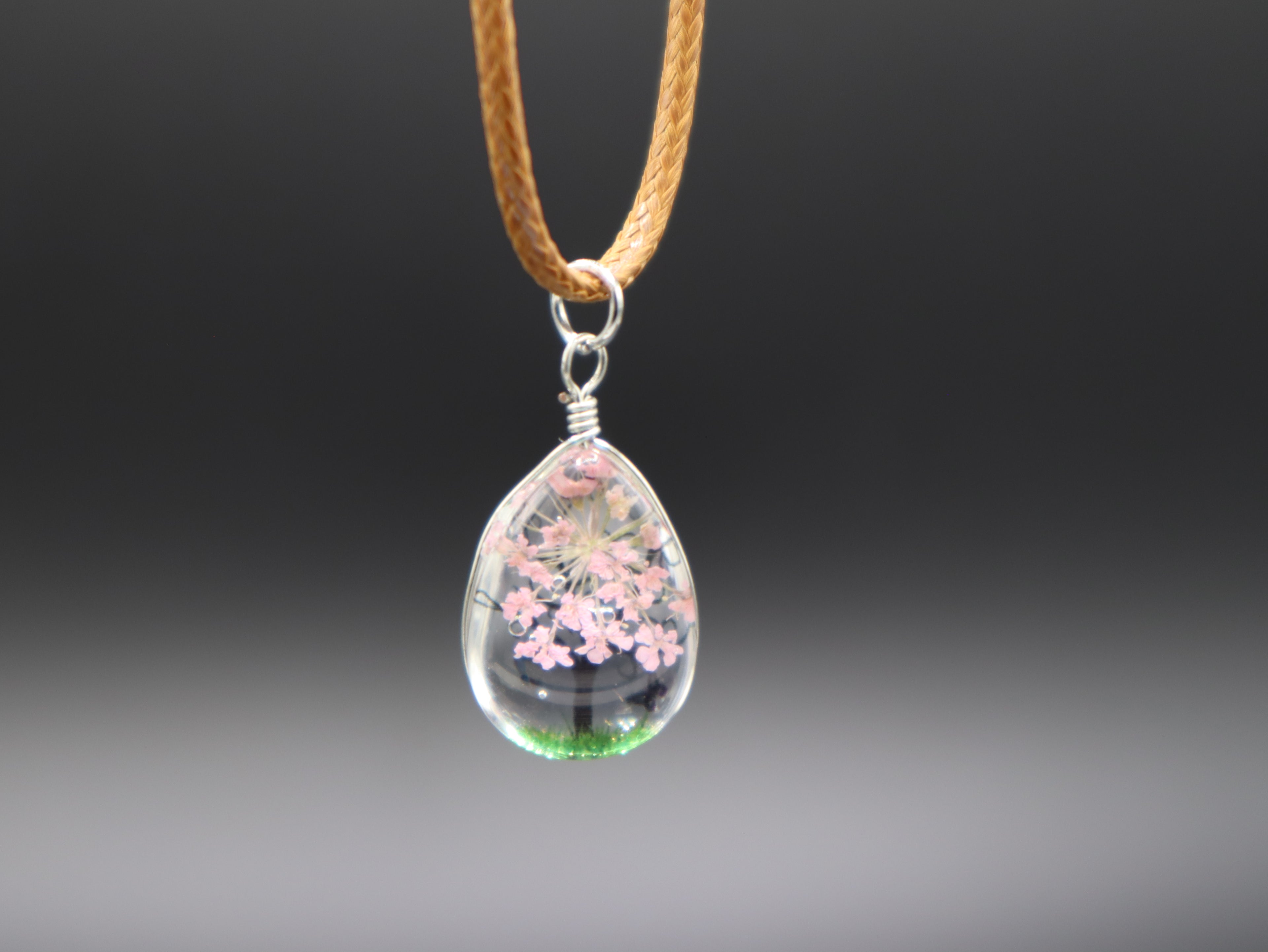 Dried Flower Tree Pendant Cord Necklace