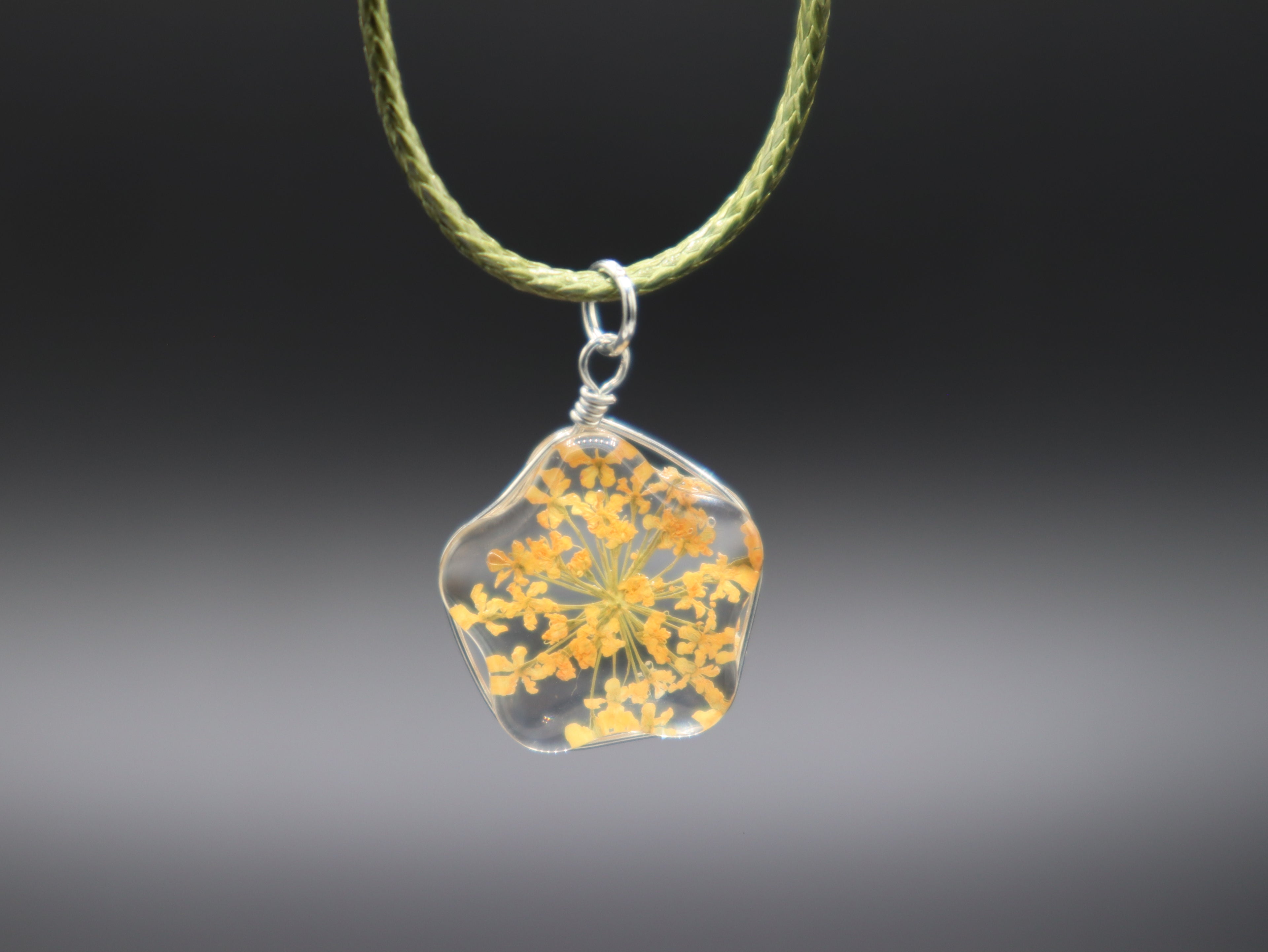 Dried Flower Tree Pendant Cord Necklace