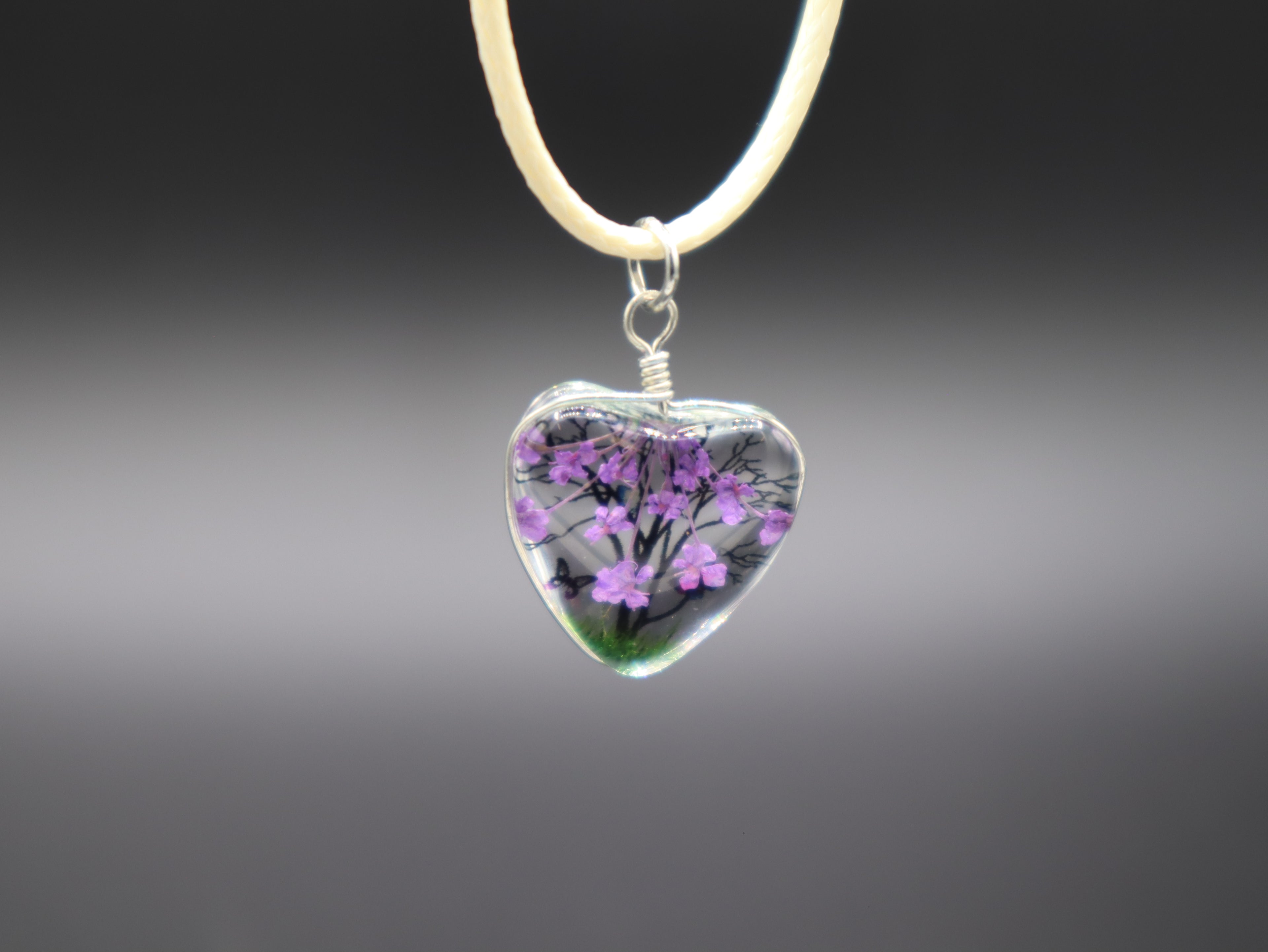 Dried Flower Tree Pendant Cord Necklace