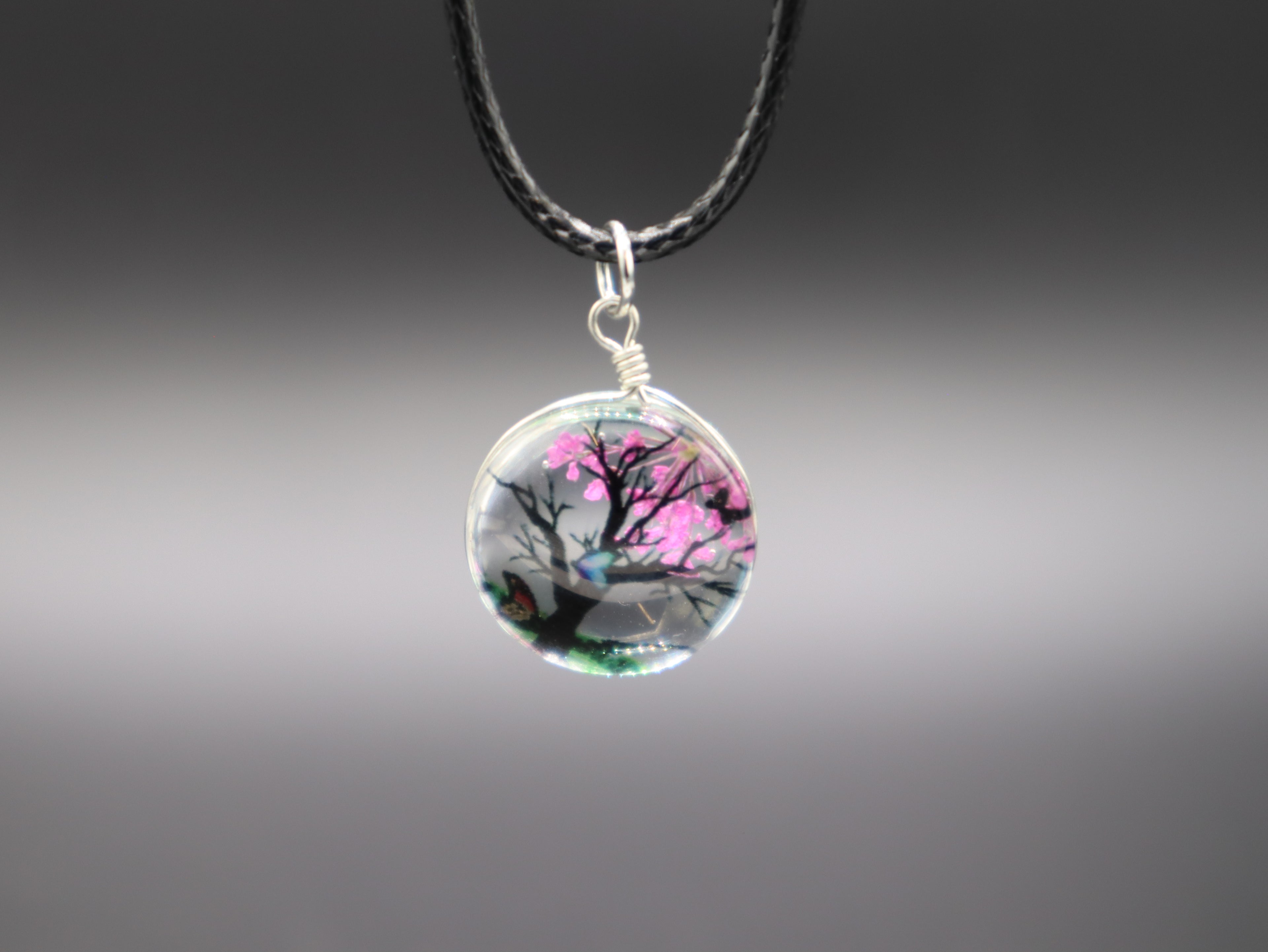 Dried Flower Tree Pendant Cord Necklace