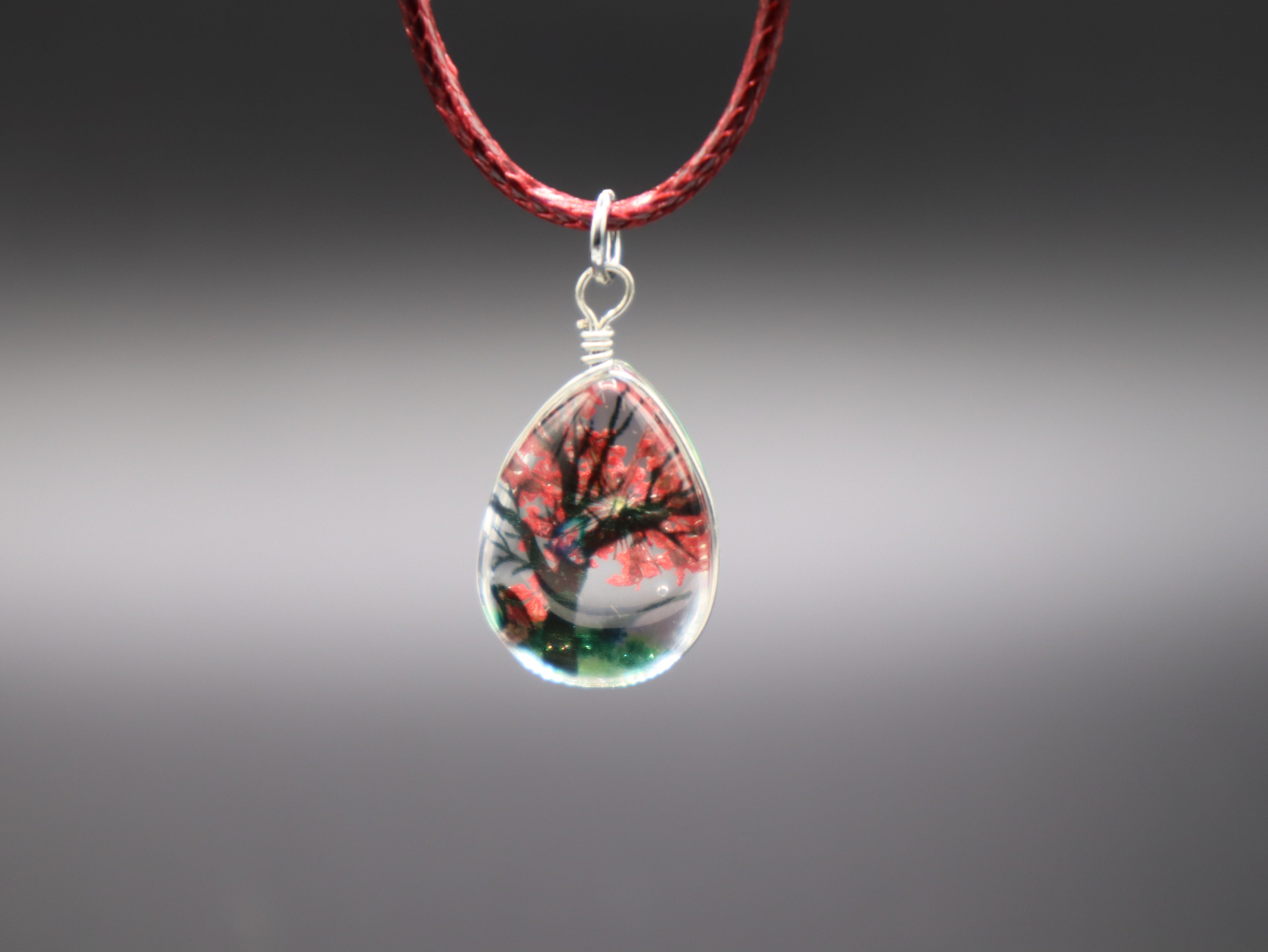 Dried Flower Tree Pendant Cord Necklace