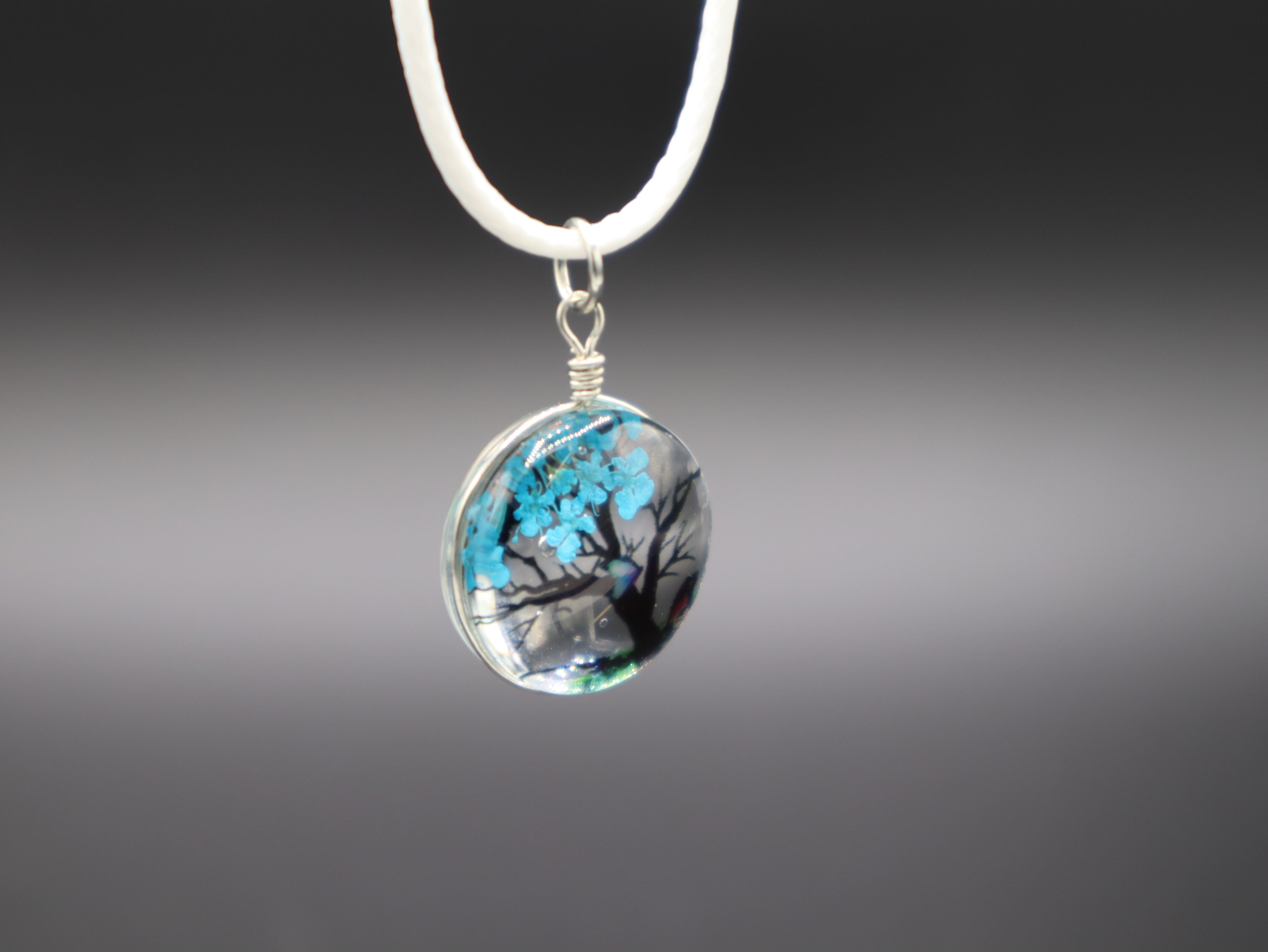 Dried Flower Tree Pendant Cord Necklace