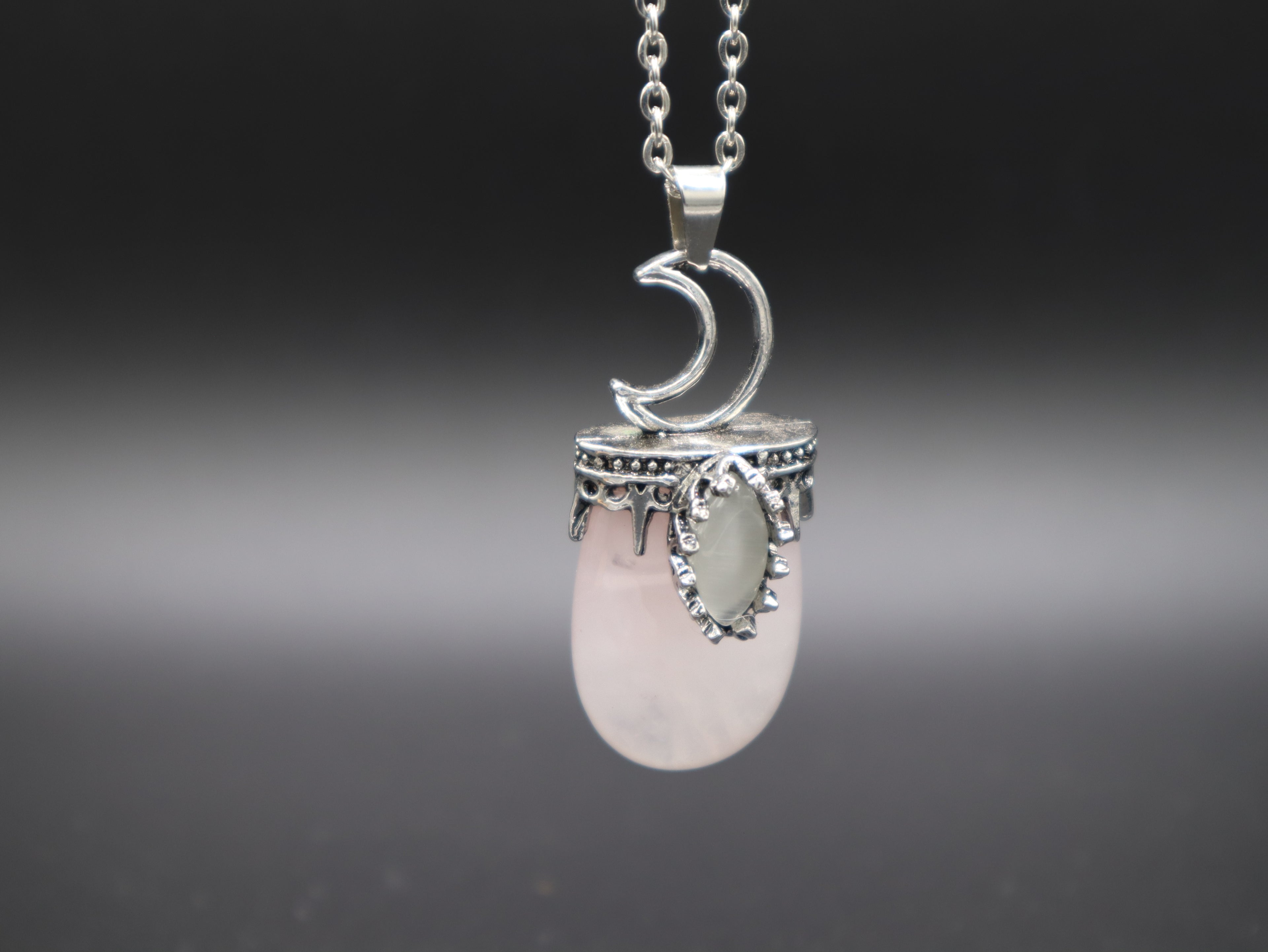 Crescent Moon Stone/Crystal Pendant Necklace