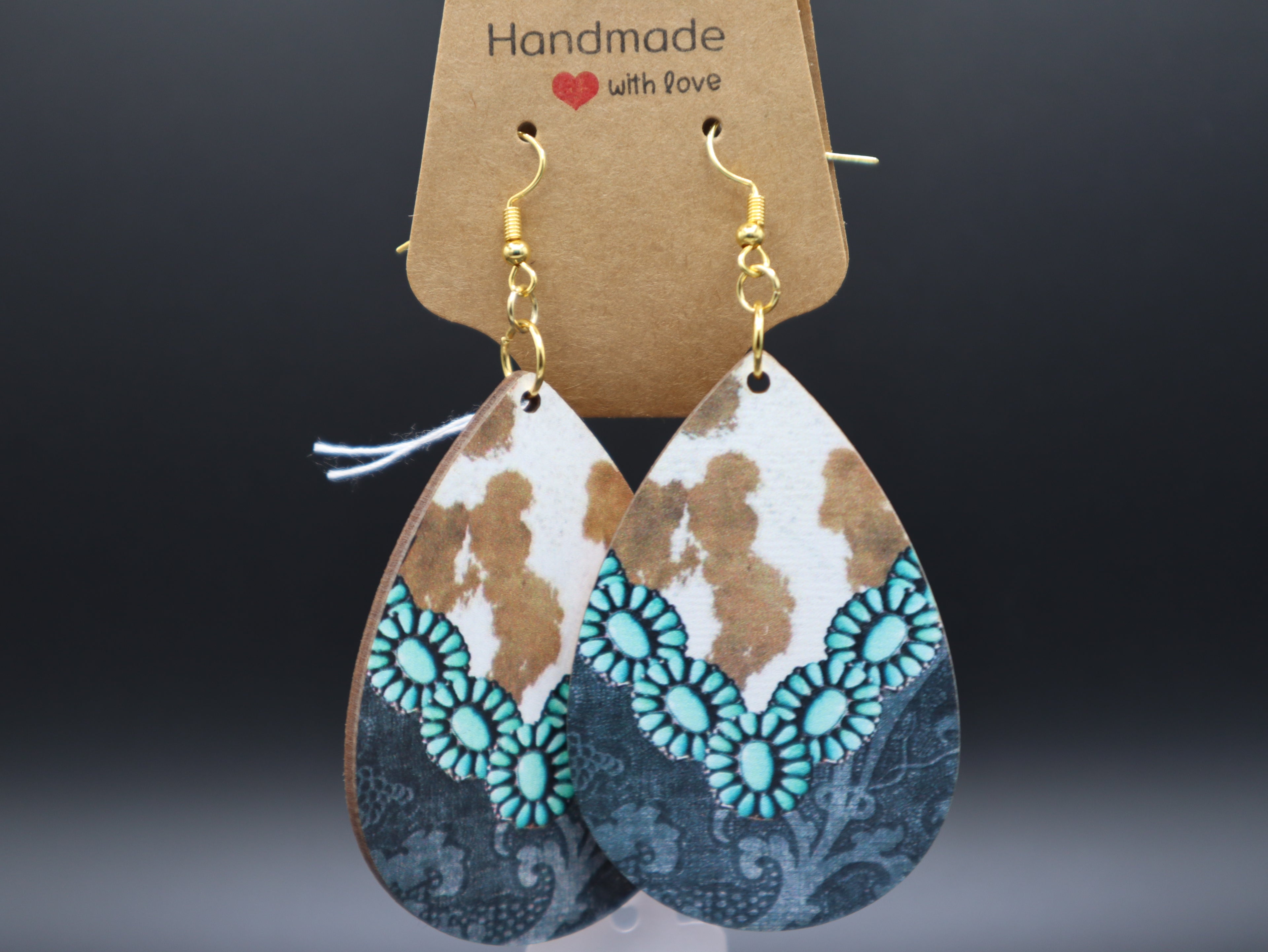 Western Tear Drop Wood Earrings (Hypo-Allergenic)