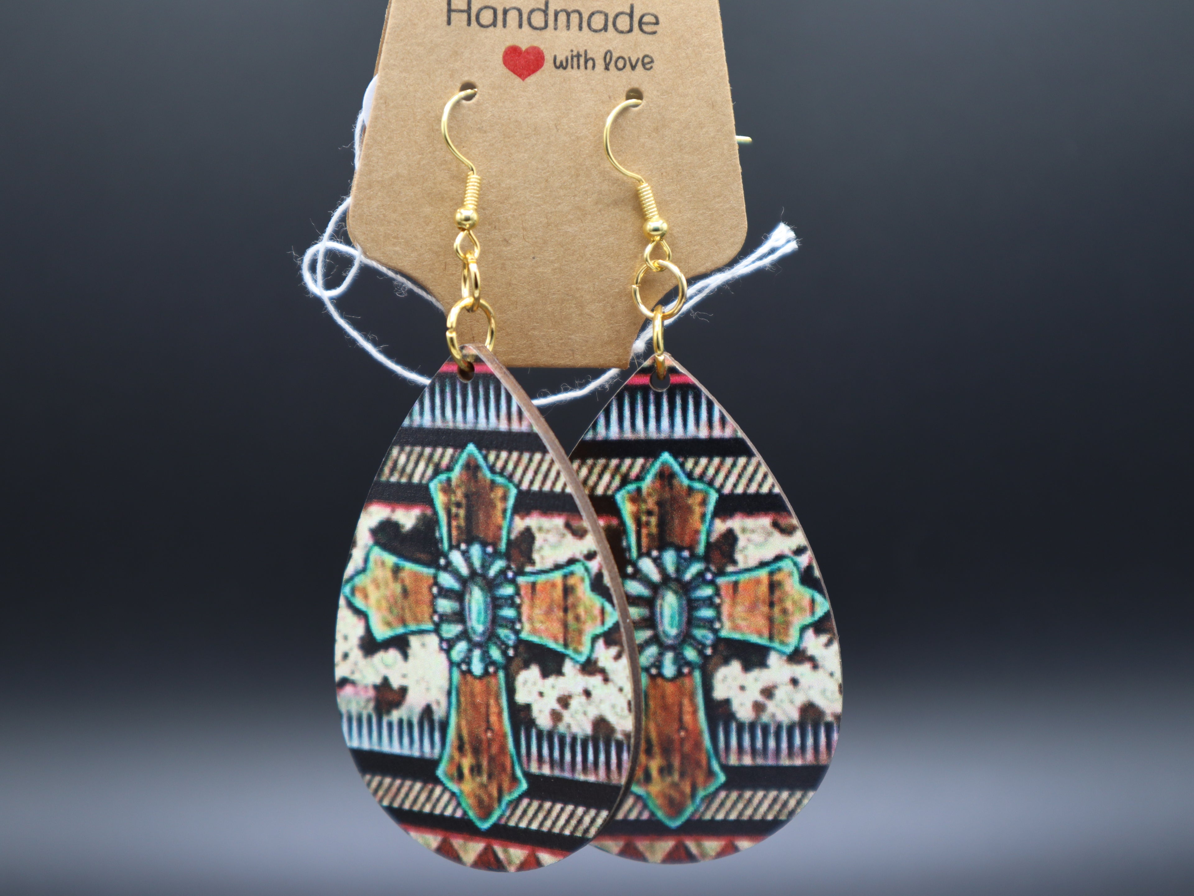 Western Tear Drop Wood Earrings (Hypo-Allergenic)