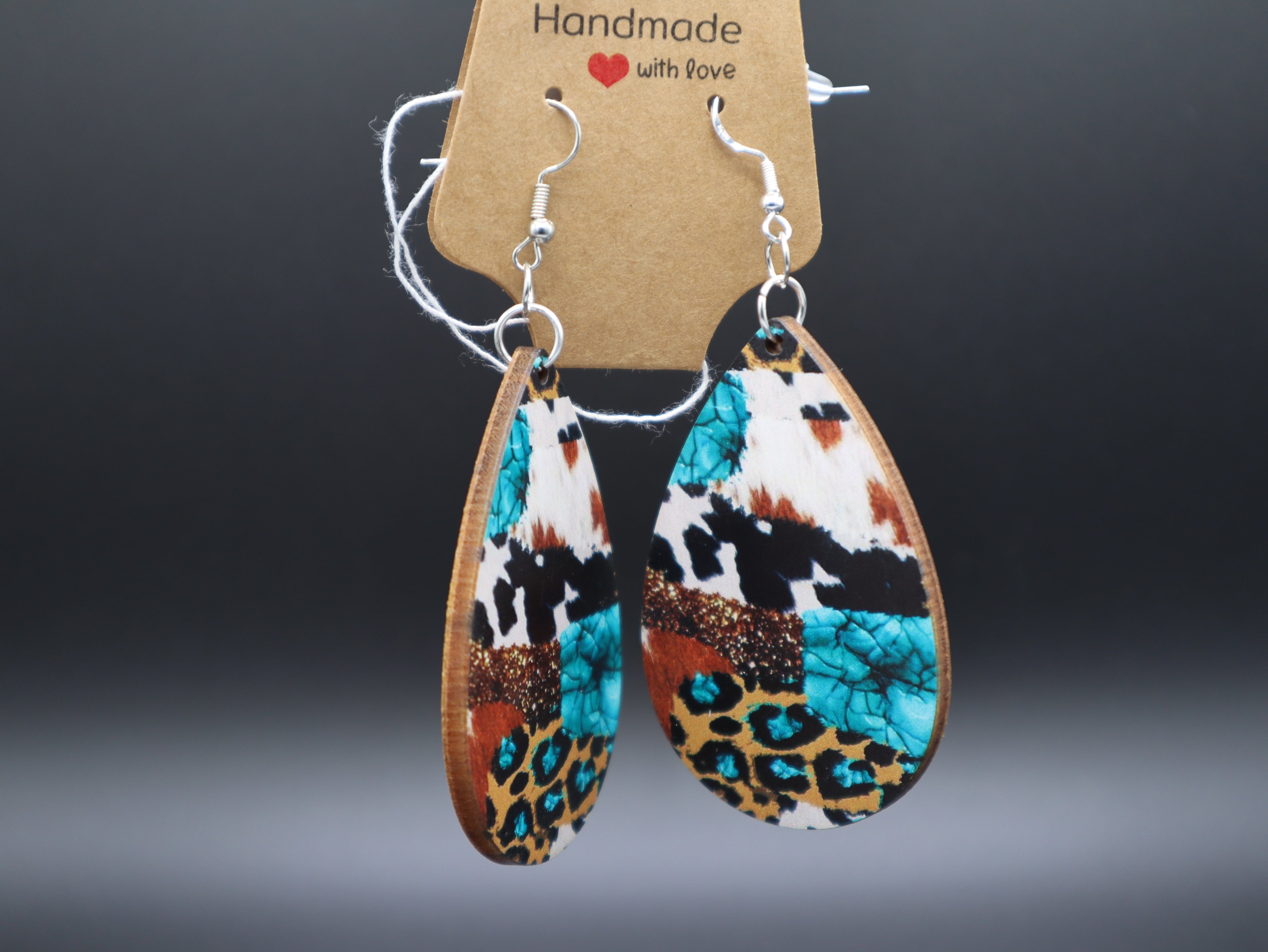 Western Tear Drop Wood Earrings (Hypo-Allergenic)