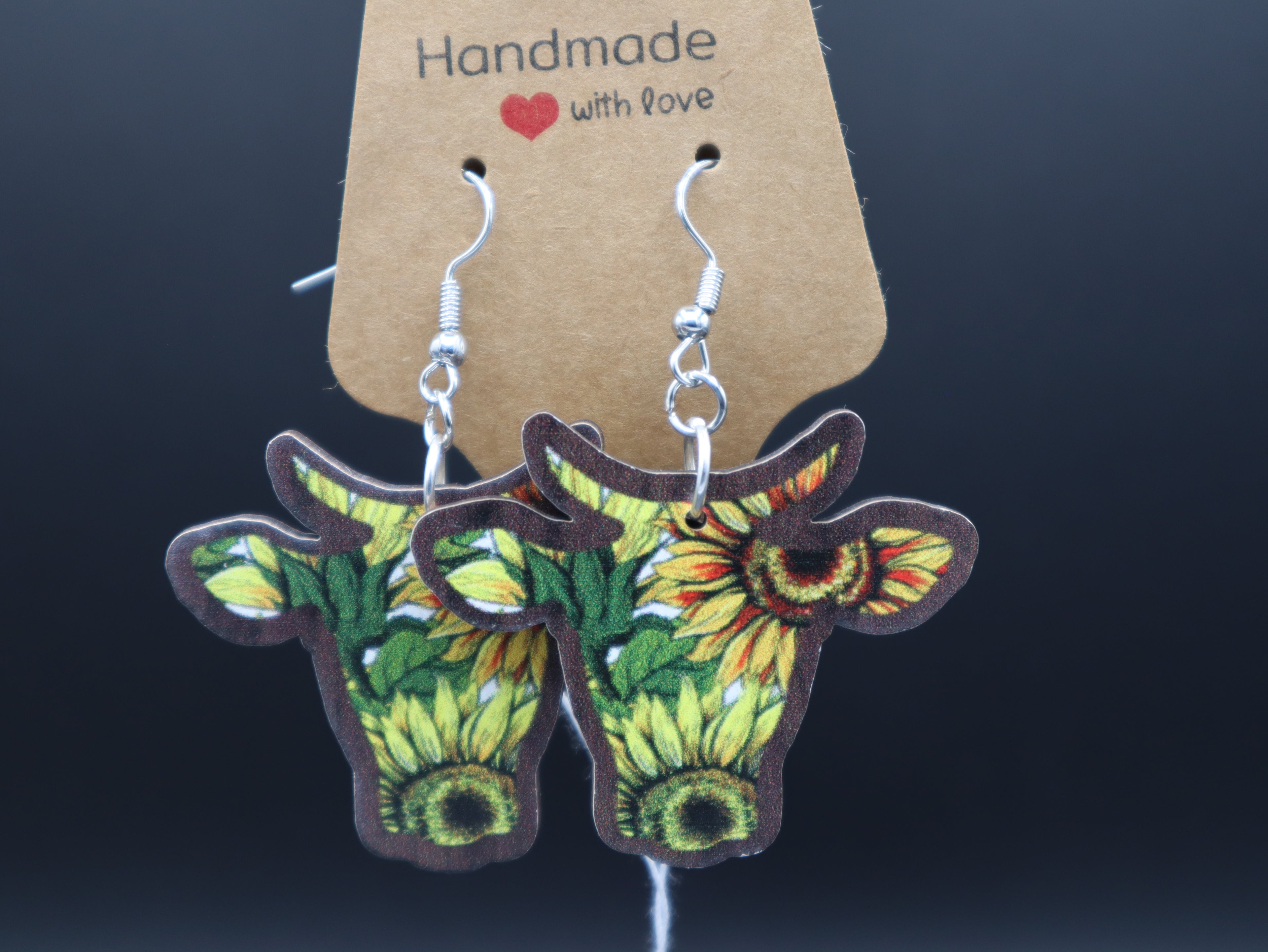Western Wood Cow/Bull Head Earrings (Hypo-Allergenic)
