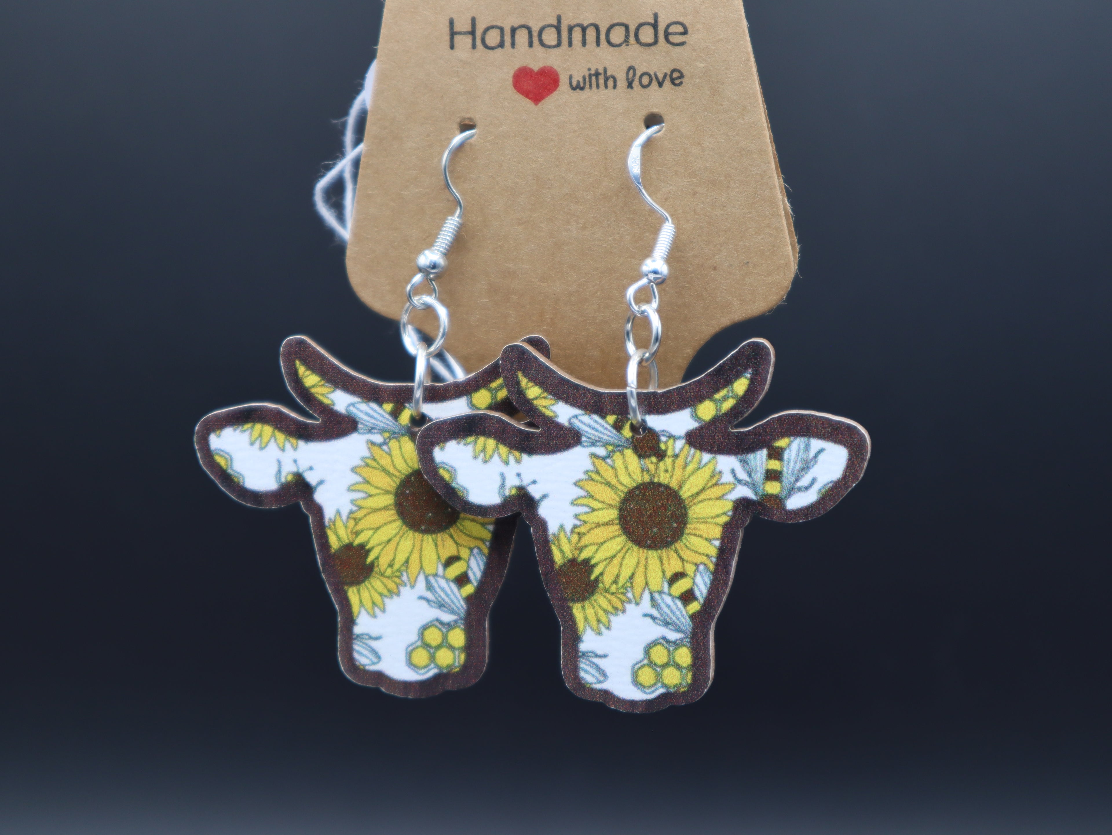 Western Wood Cow/Bull Head Earrings (Hypo-Allergenic)