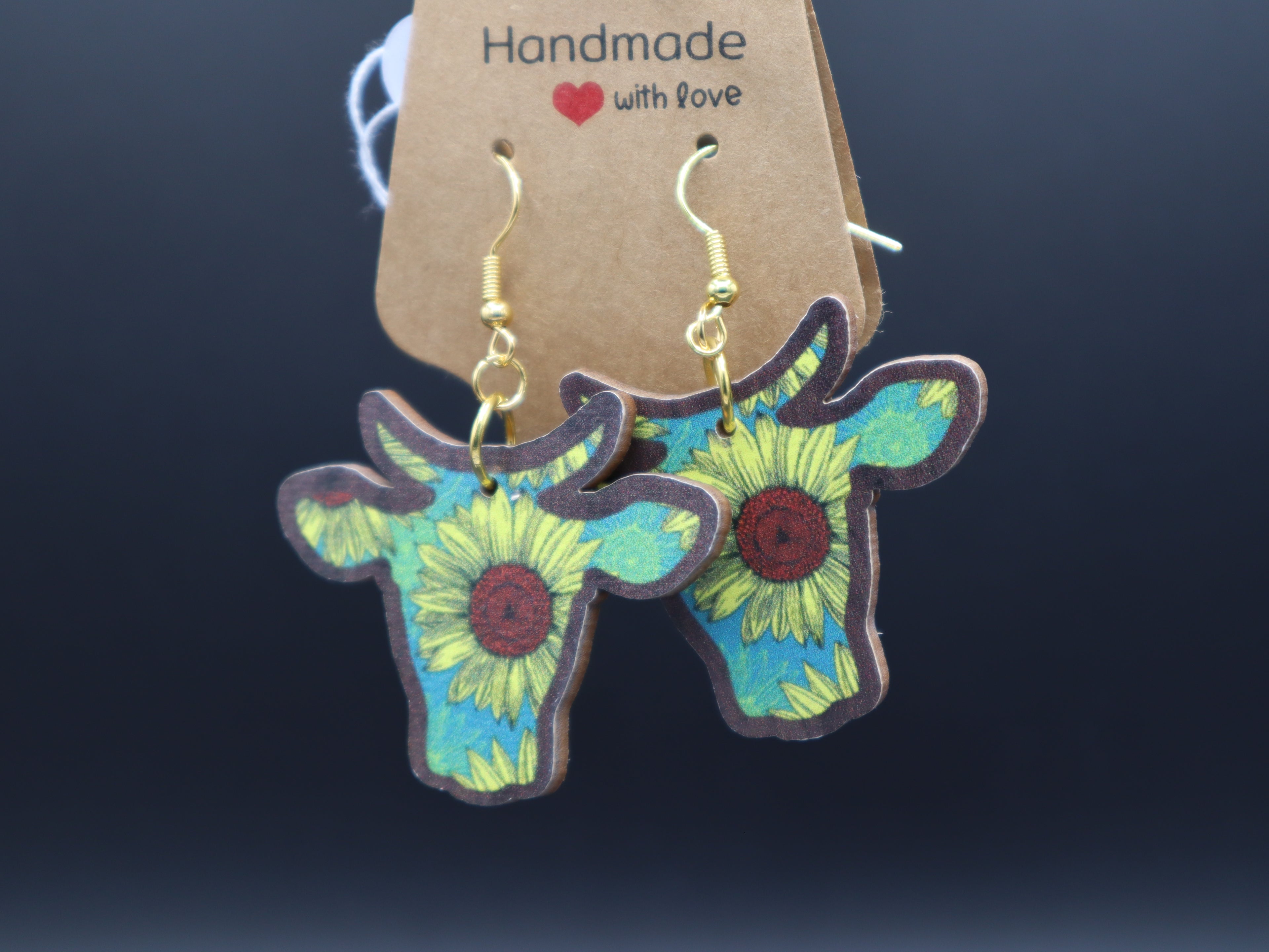 Western Wood Cow/Bull Head Earrings (Hypo-Allergenic)
