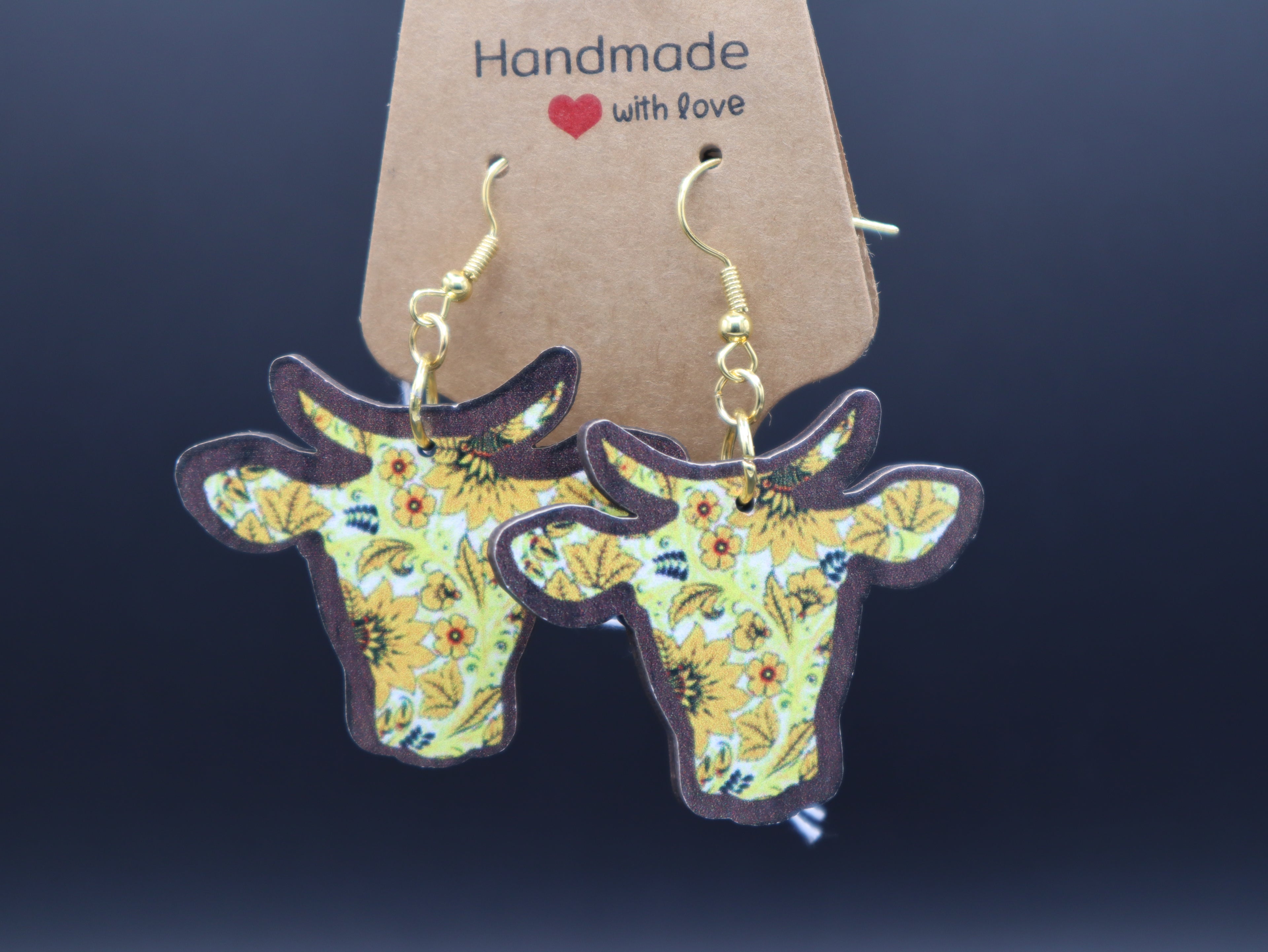 Western Wood Cow/Bull Head Earrings (Hypo-Allergenic)