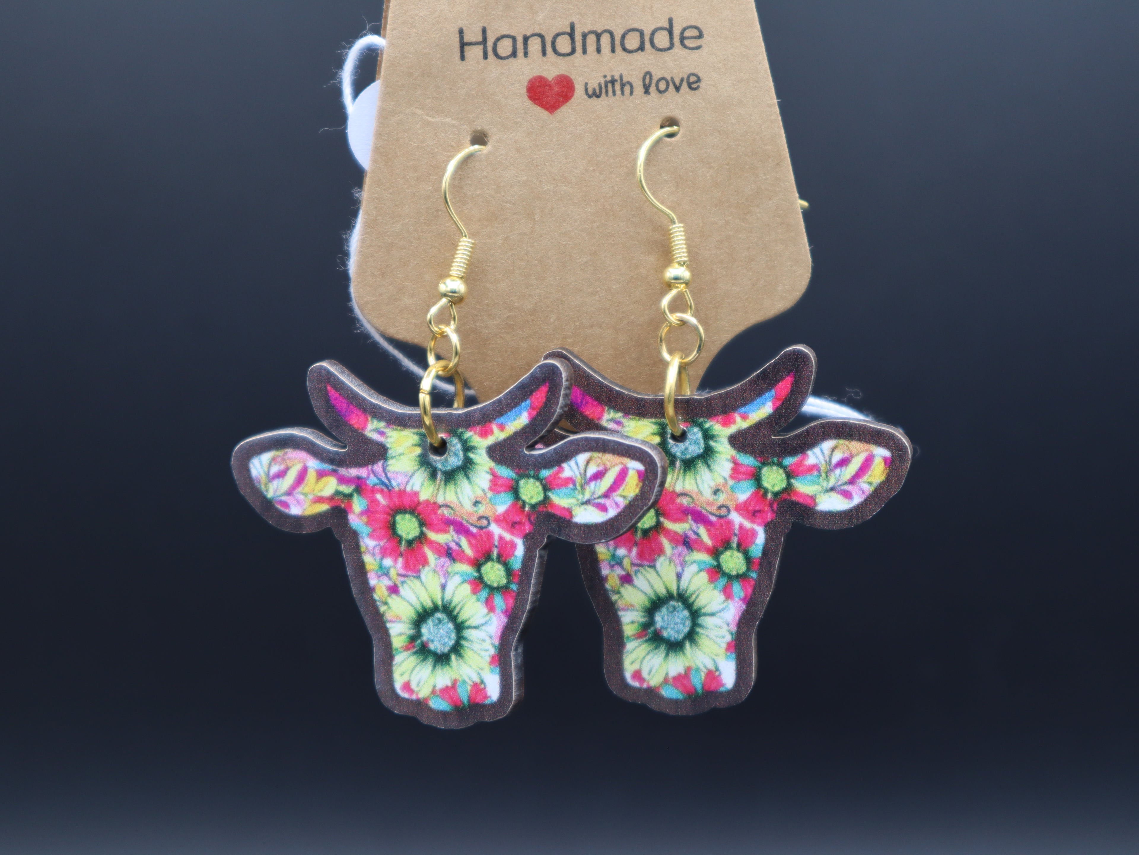 Western Wood Cow/Bull Head Earrings (Hypo-Allergenic)