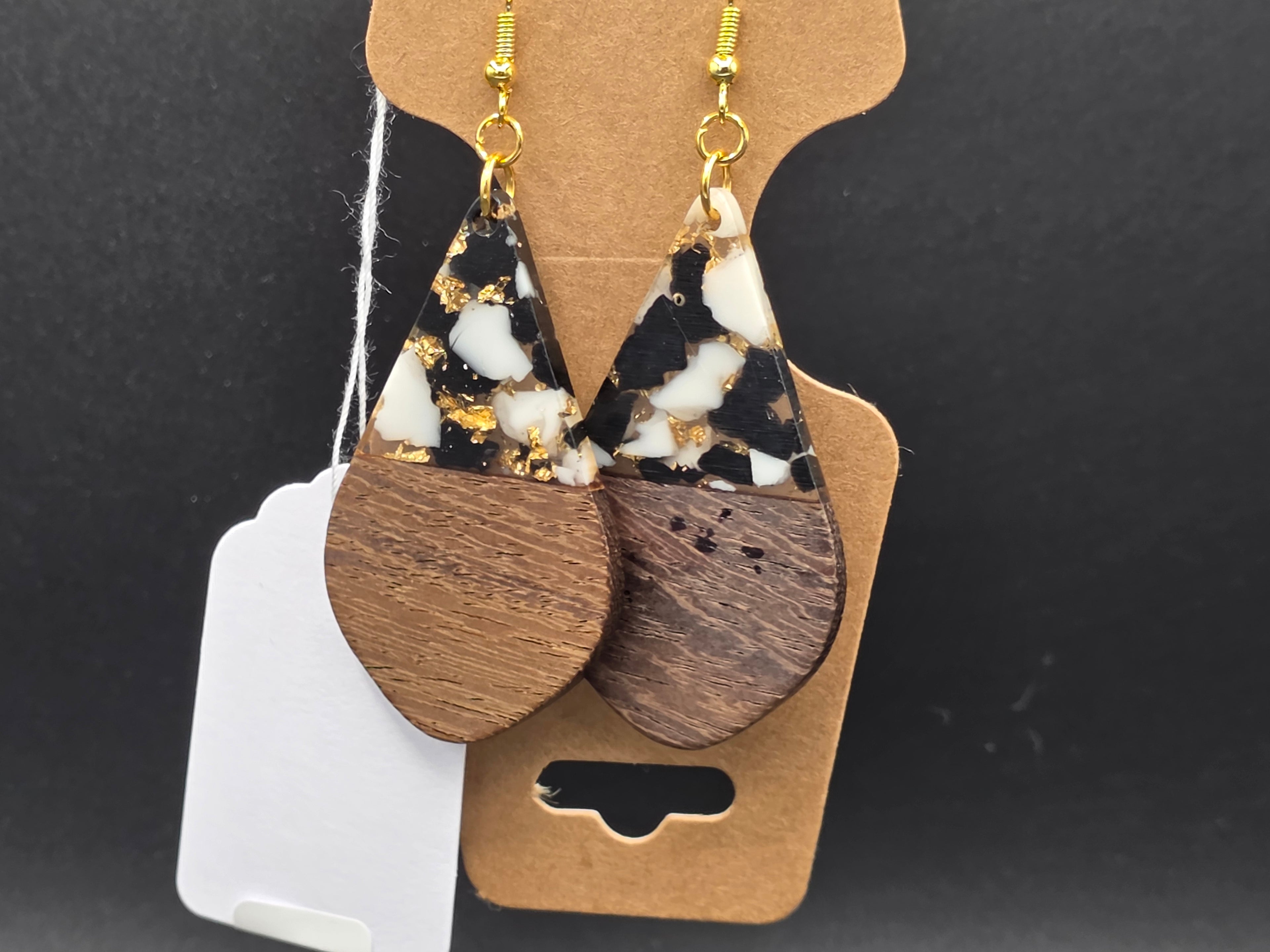 Black & White Marbled  wood Resin Earrings