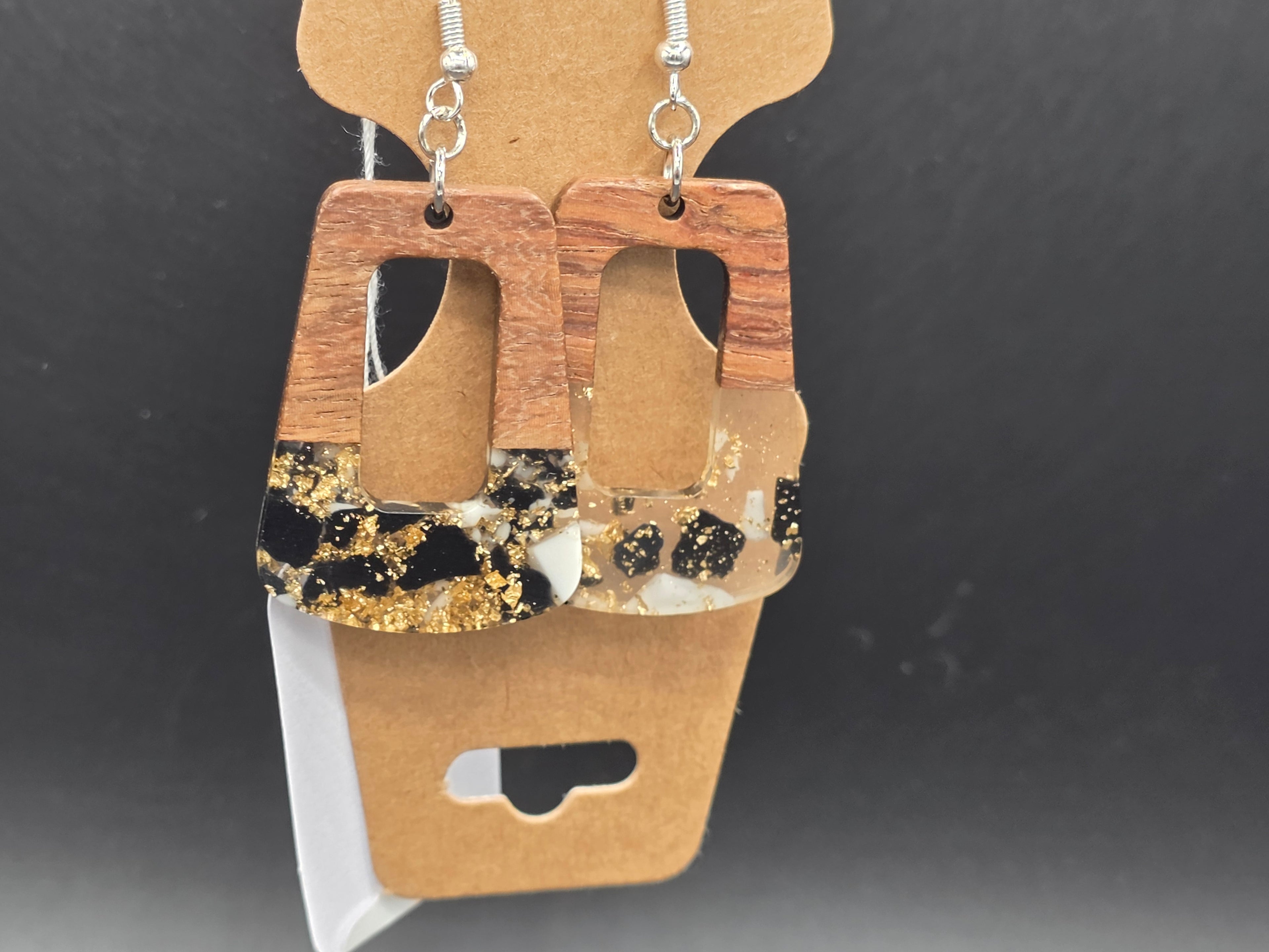 Black & White Marbled  wood Resin Earrings