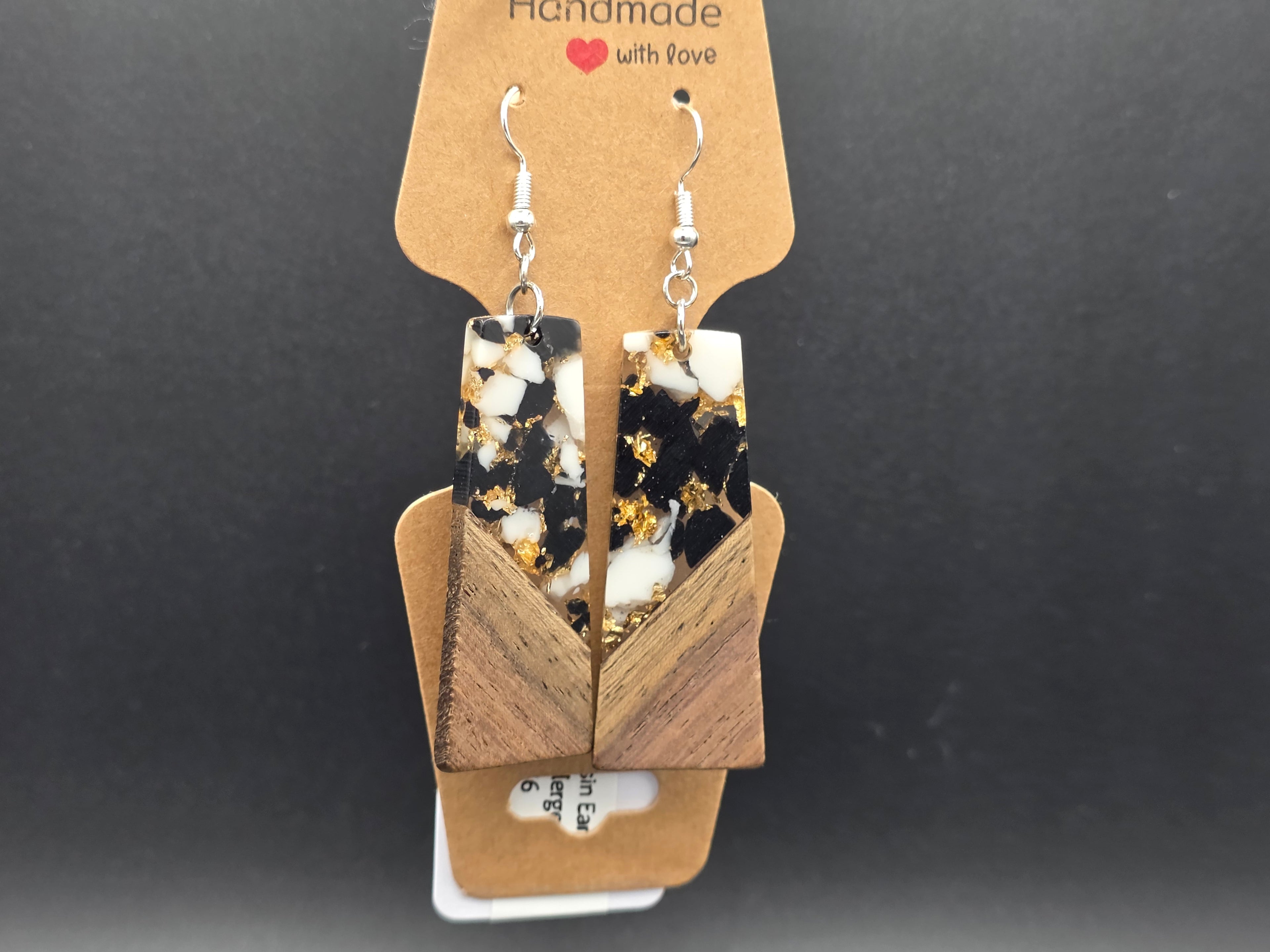 Black & White Marbled  wood Resin Earrings