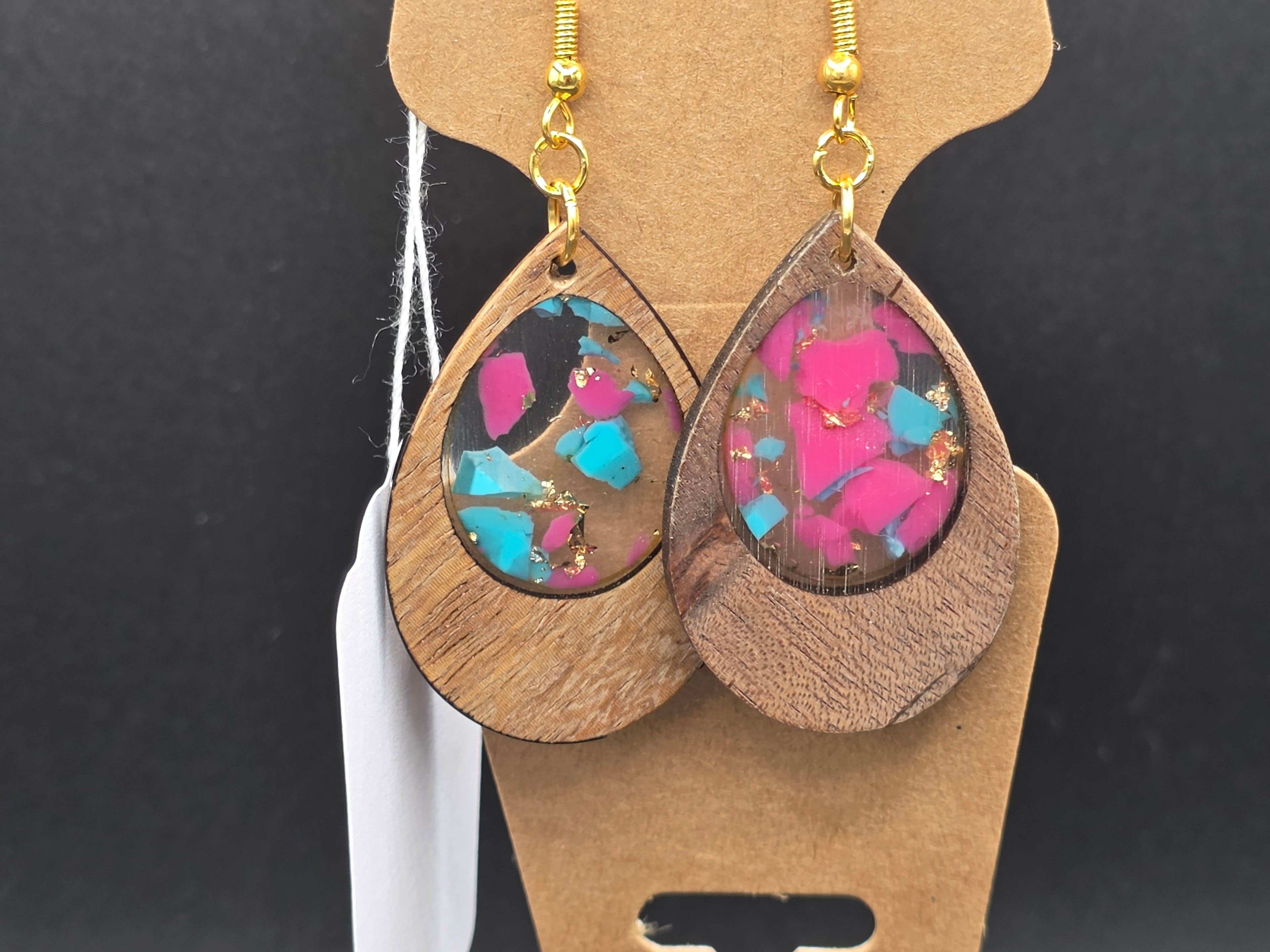 Tear Dropped wood resin Earrings