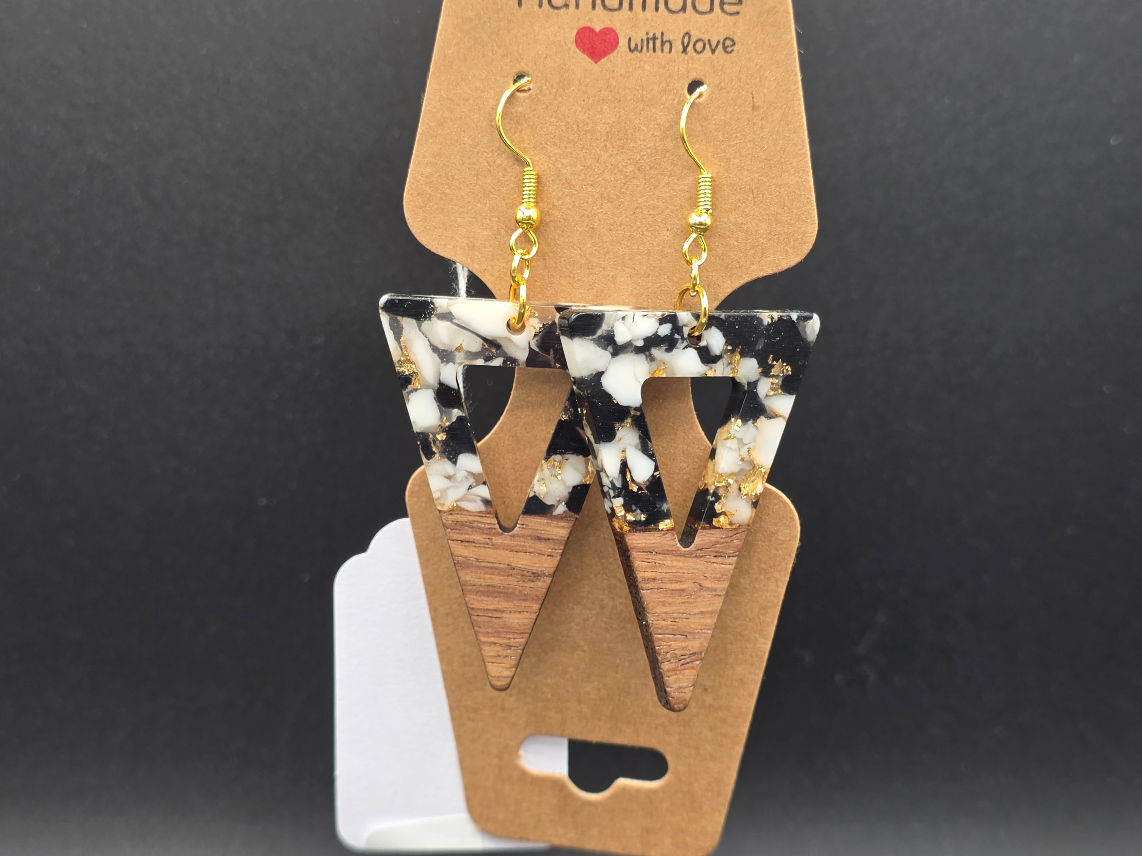 Black & White Marbled  wood Resin Earrings