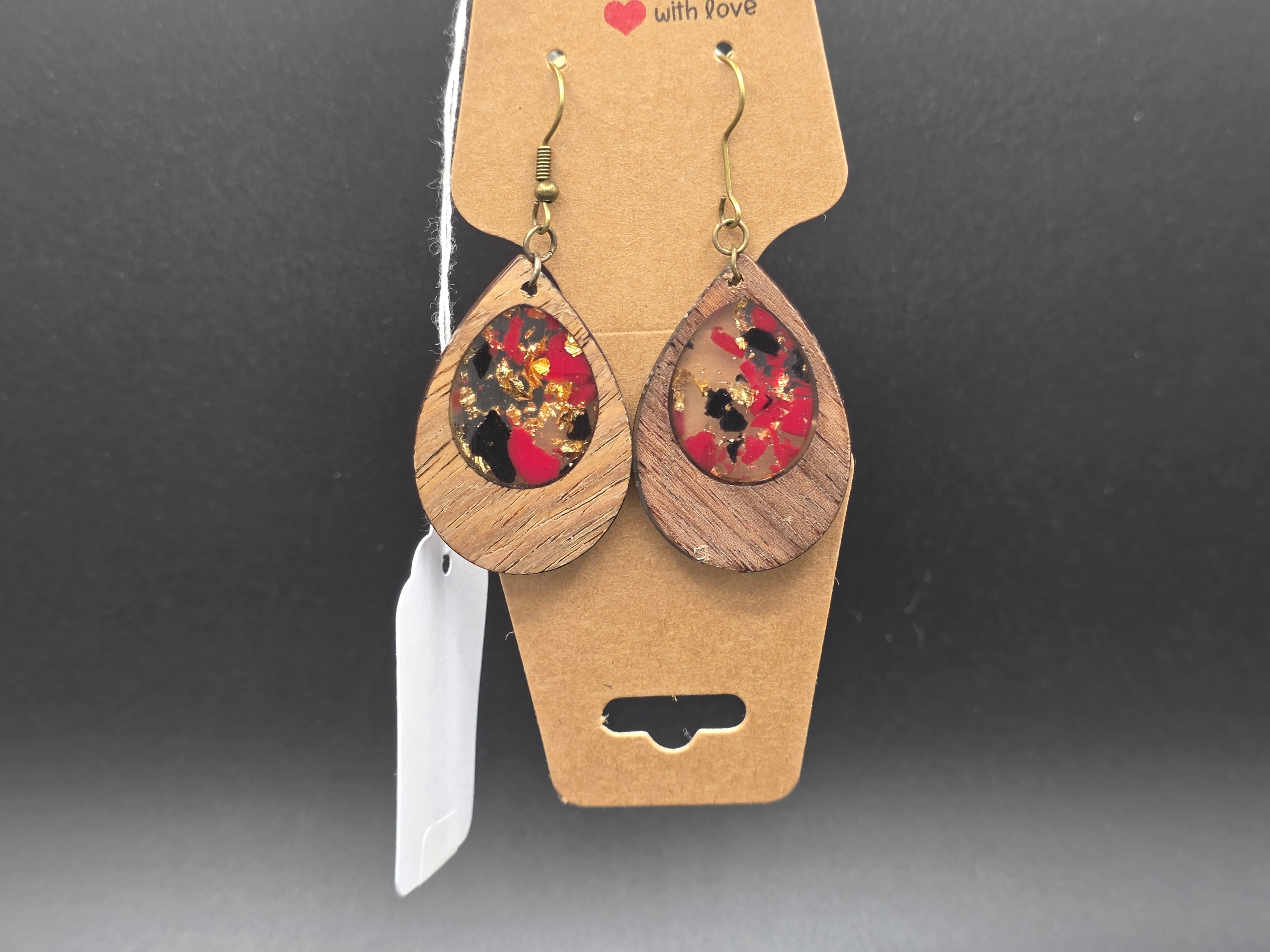 Tear Dropped wood resin Earrings