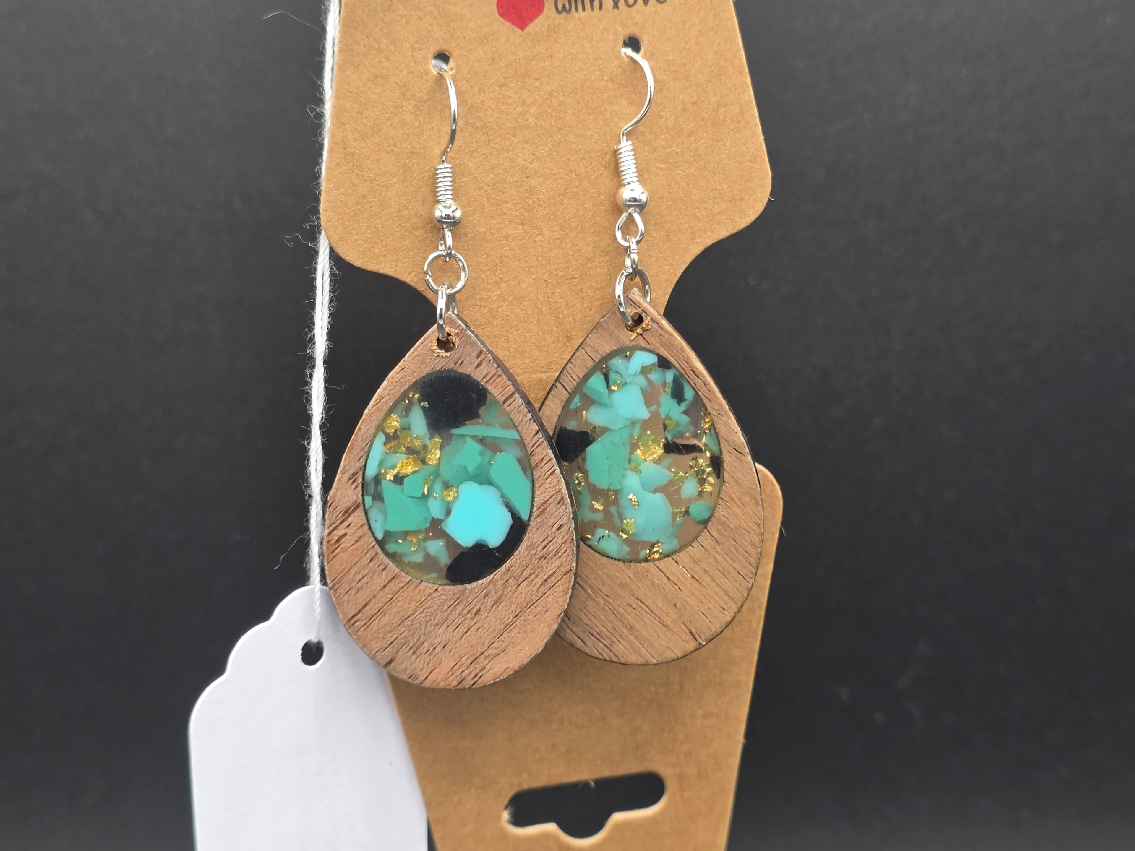 Tear Dropped wood resin Earrings