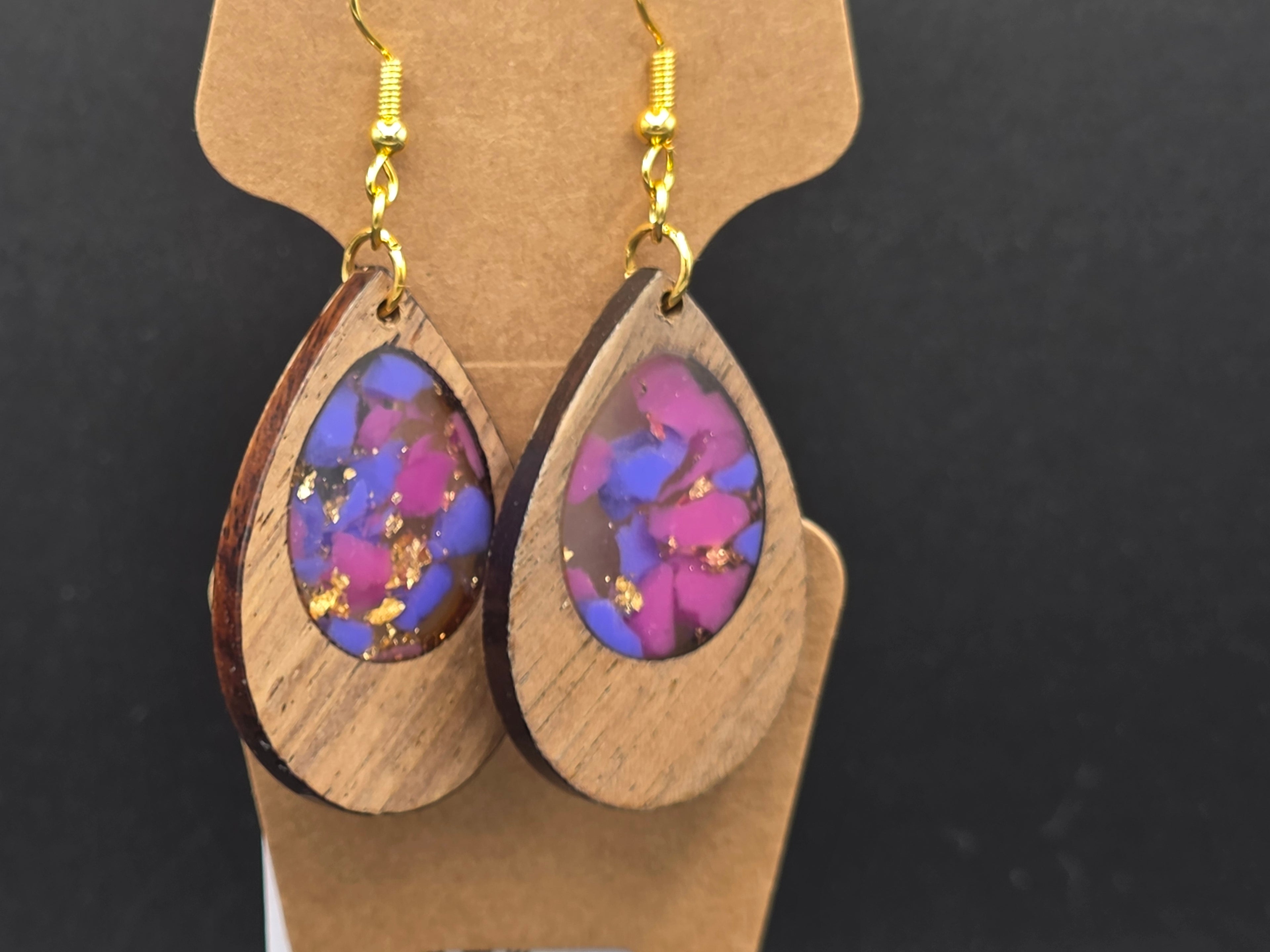 Tear Dropped wood resin Earrings