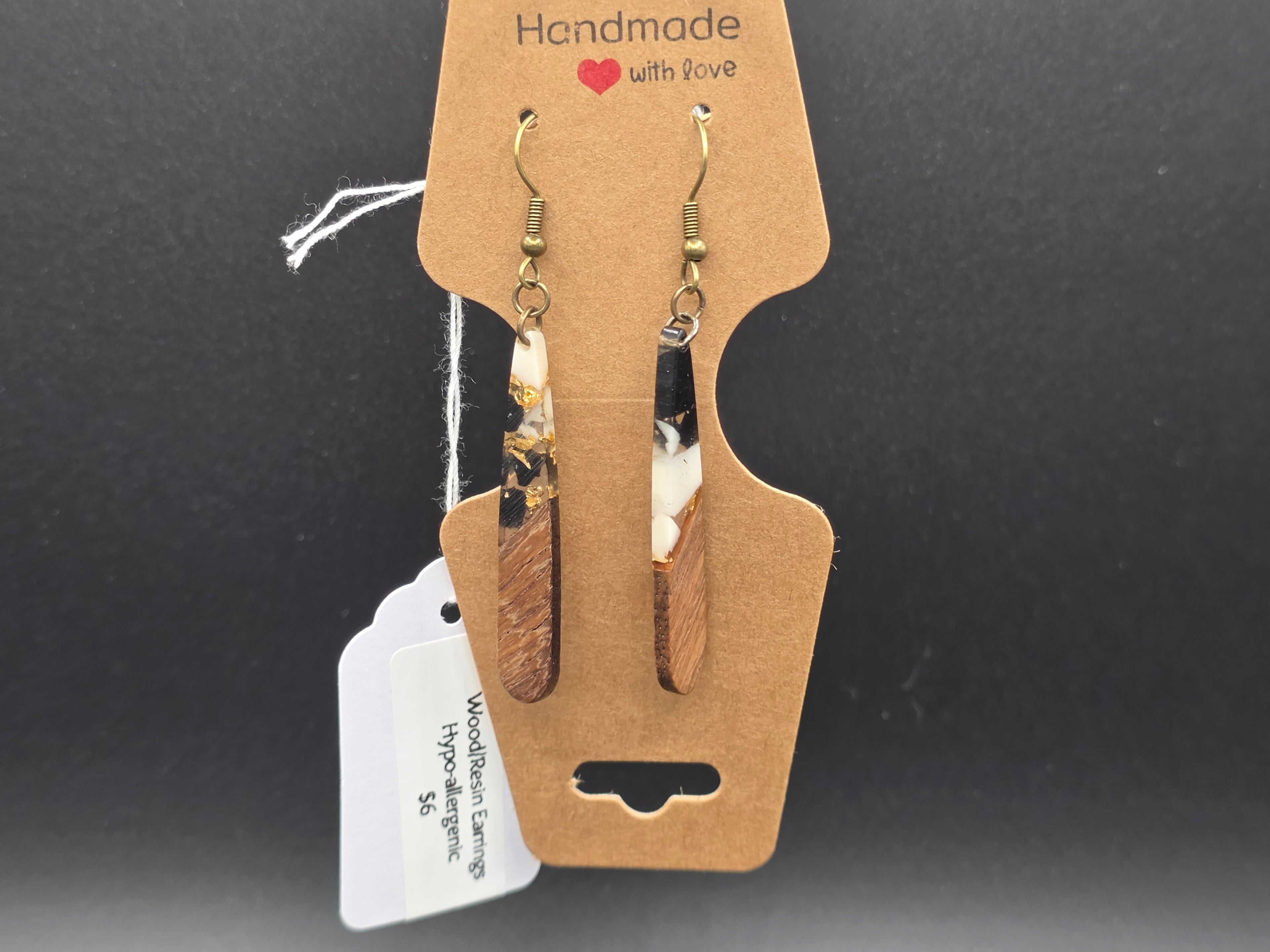 Black & White Marbled  wood Resin Earrings
