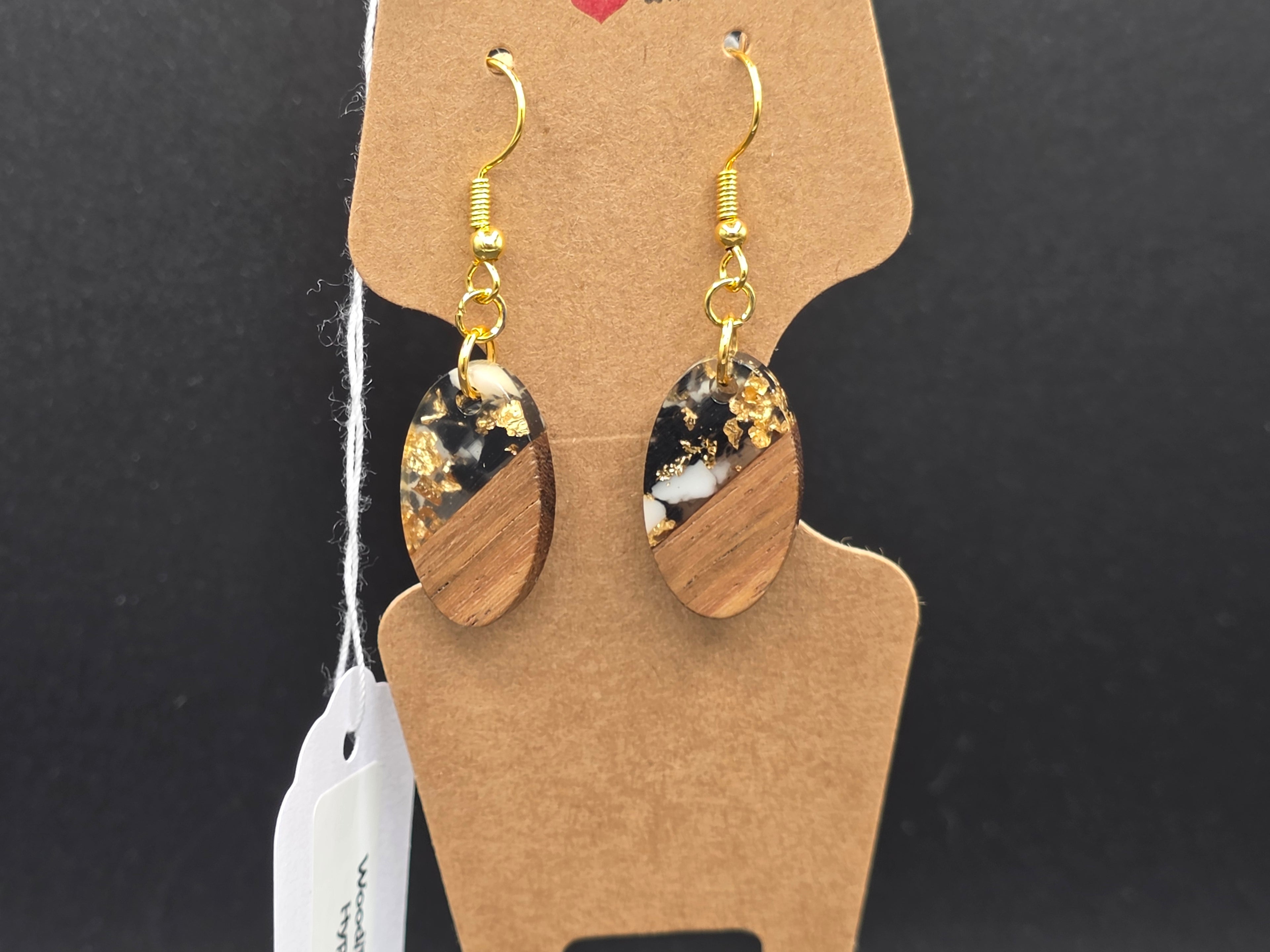 Black & White Marbled  wood Resin Earrings