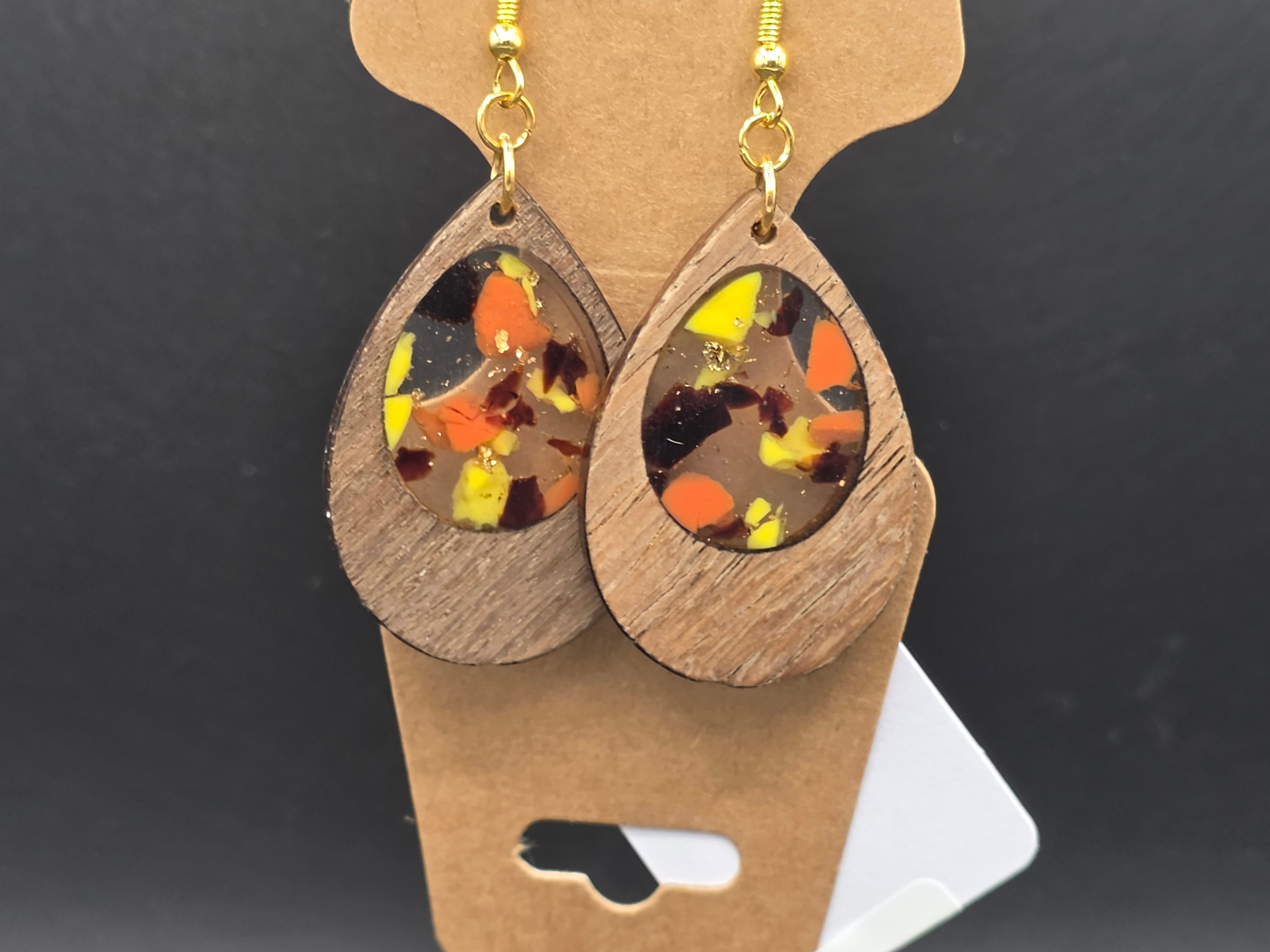 Tear Dropped wood resin Earrings