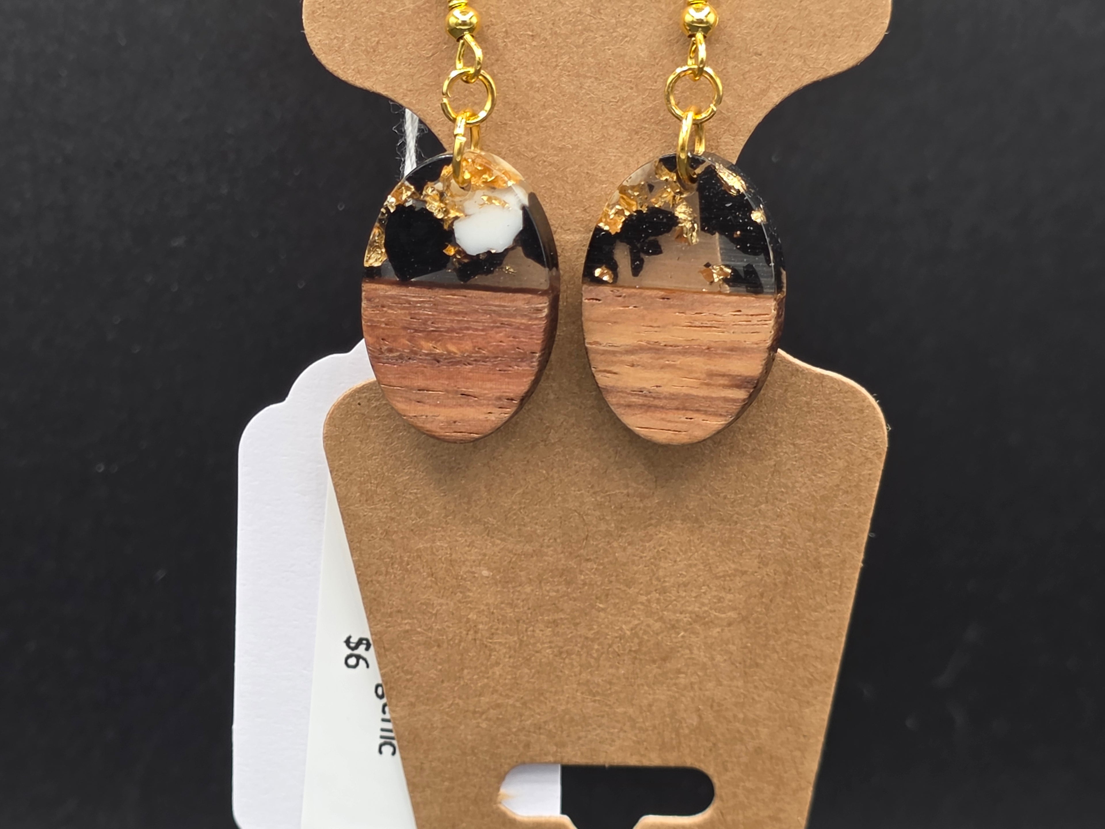 Black & White Marbled  wood Resin Earrings